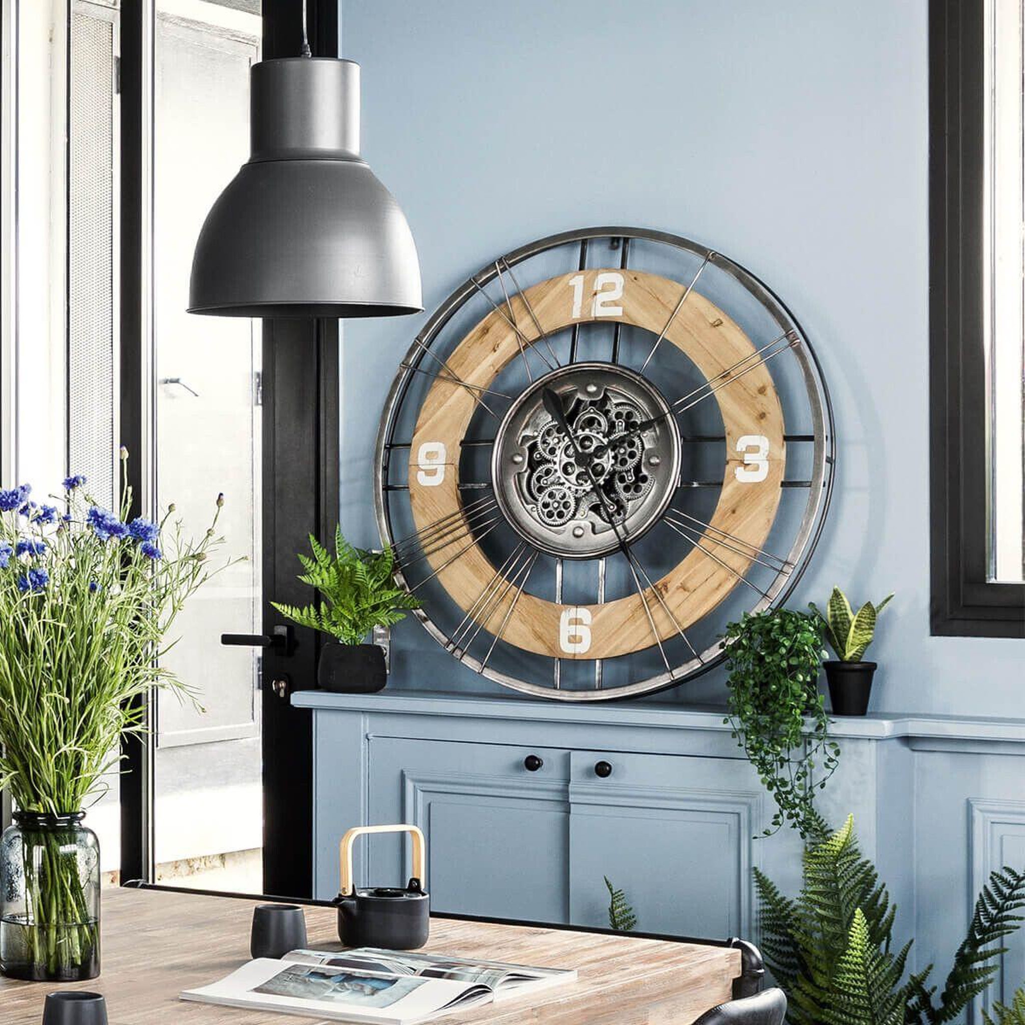 Voir la diapositive 4 : ATMOSPHERA Horloge murale vintage  lana  90cm naturel
