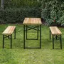 OUTSUNNY Table de camping pique-nique pliable portable + 2 bancs pliables métal époxy noir bois massif sapin