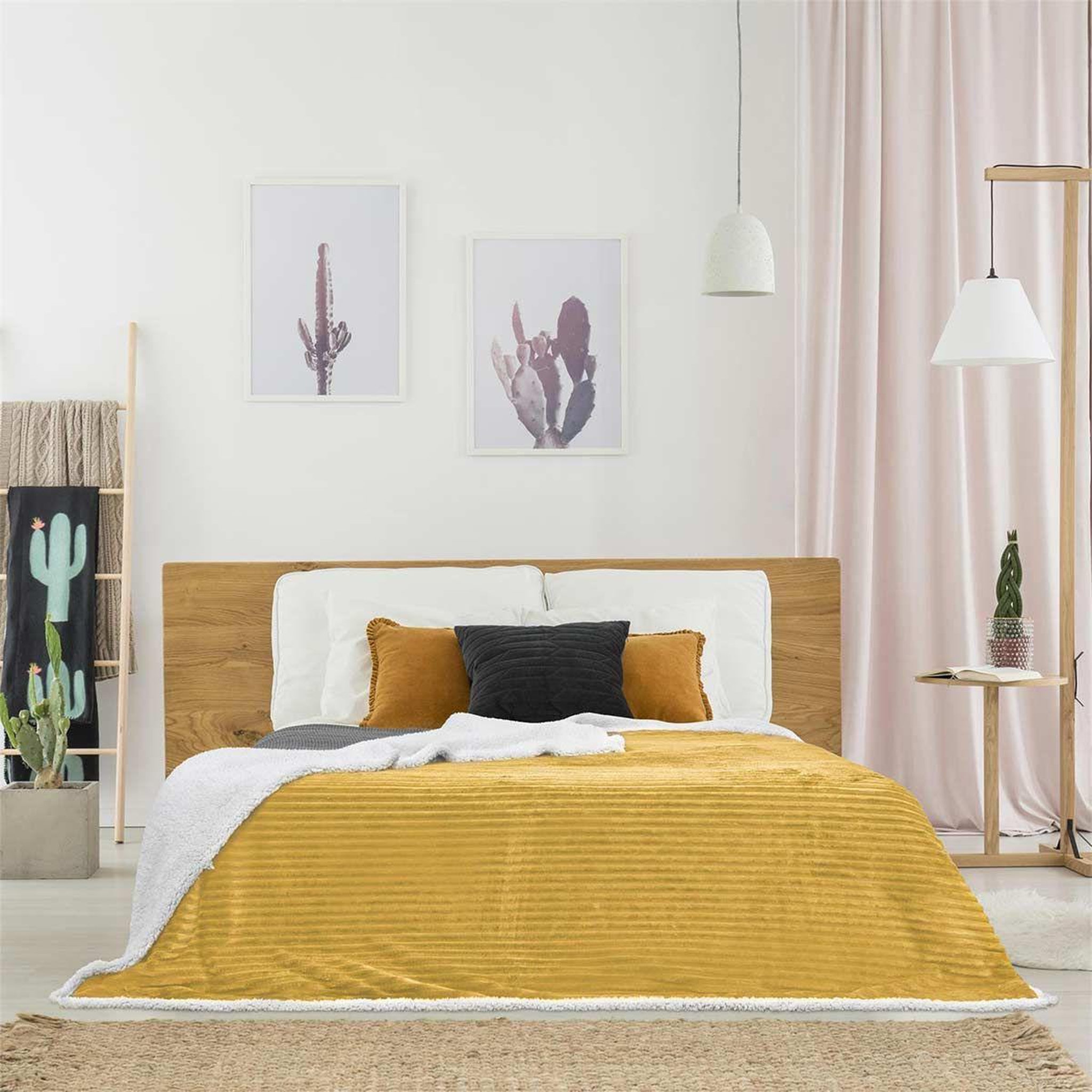 Voir la diapositive 5 : The Home Deco Factory Plaid flanelle côtelé  sherpa  180x220cm moutarde