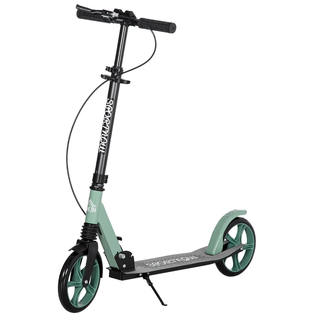 HOMCOM Trottinette pliable adulte béquille double frein amortisseur hauteur guidon réglable roulement PU abec-9 alu. métal vert noir