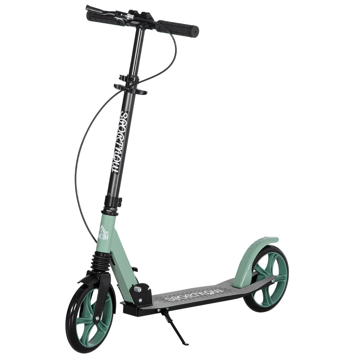 HOMCOM Trottinette pliable adulte béquille double frein amortisseur hauteur guidon réglable roulement PU abec-9 alu. métal vert noir