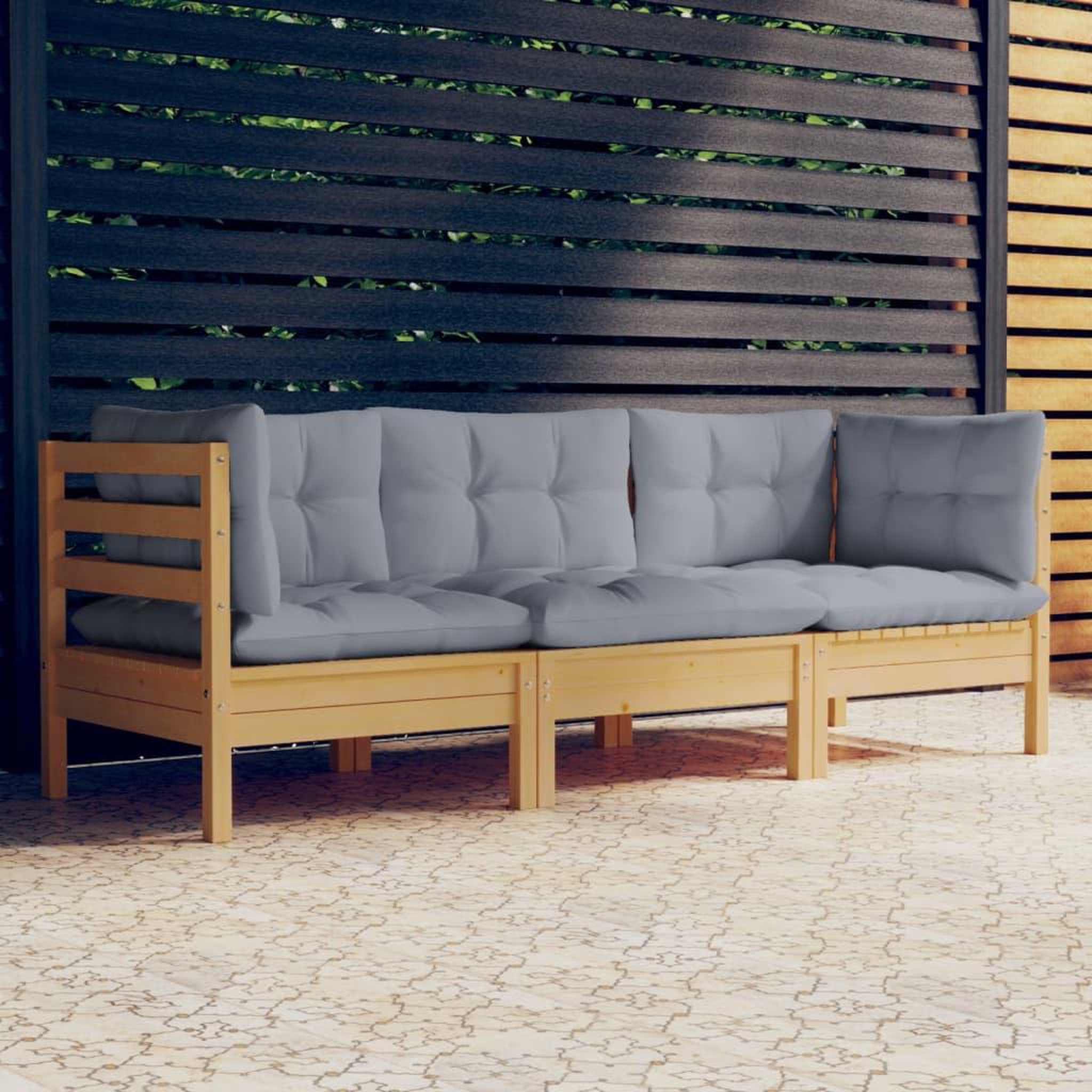 Voir la diapositive 1 : VIDAXL Canape 3 places de jardin et coussins gris Bois de pin solide