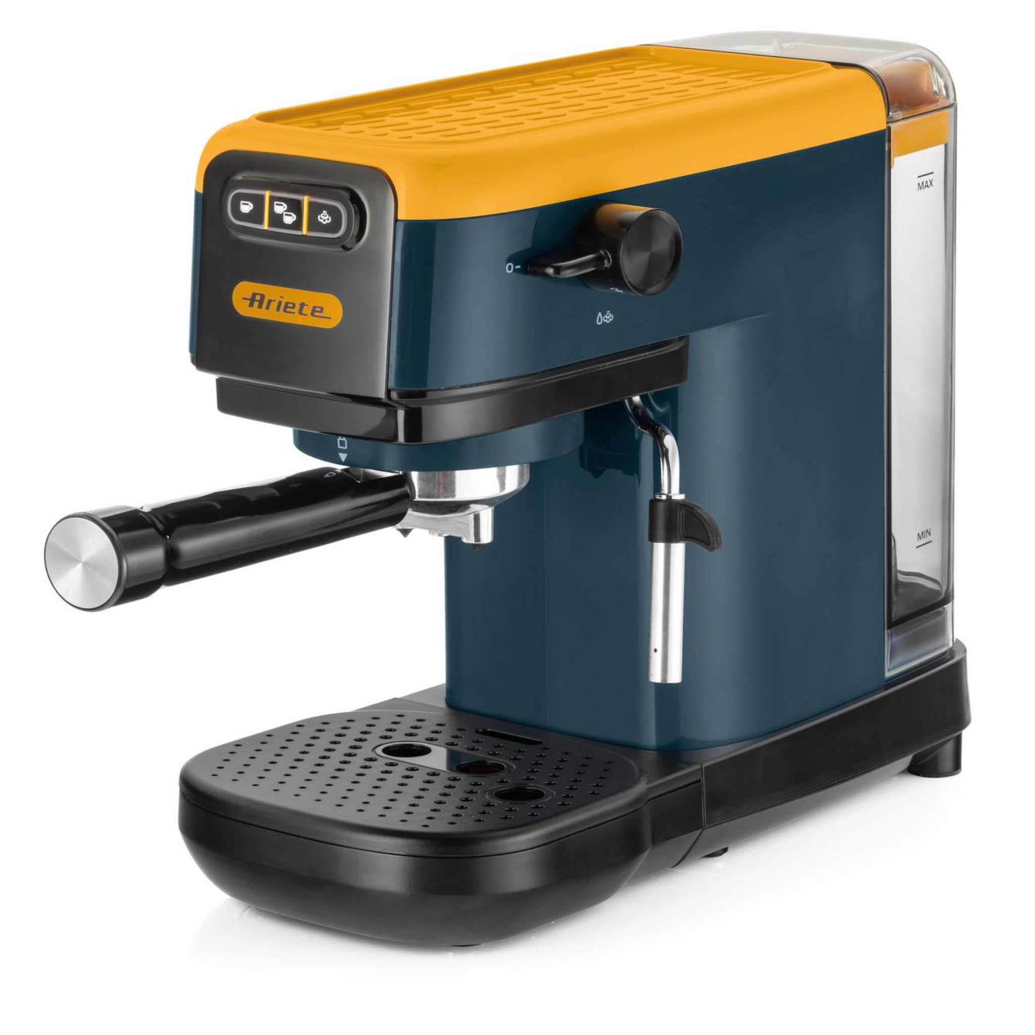 Voir la diapositive 2 : ARIETE Machine à café expresso ariete 1399 mango yellow, pour poudre et dosettes ese, 1300 w, capacité 1,1 l, pression 15 bars, filtre 1, 2 tasses et dosette ese, cappuccino, jaune