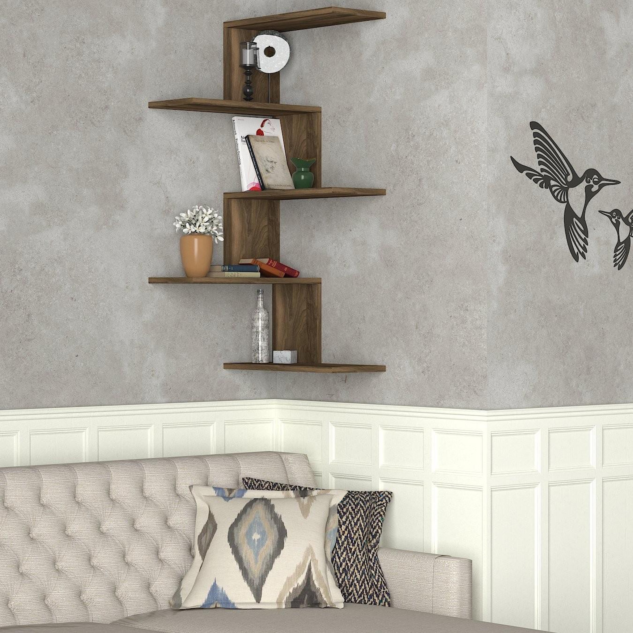 Voir la diapositive 2 : Habitat et Jardin Étagère d'angle murale en bois  caniko  - 51 x 29 x 109 cm - marron