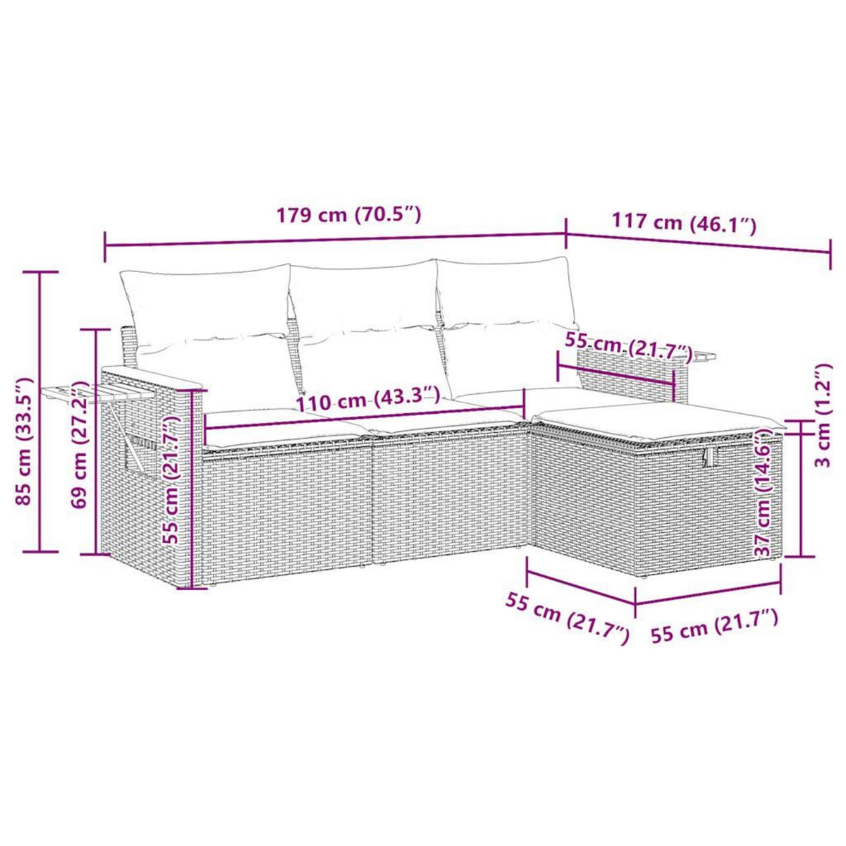 VIDAXL Salon de jardin 4 pcs avec coussins gris resine tressee
