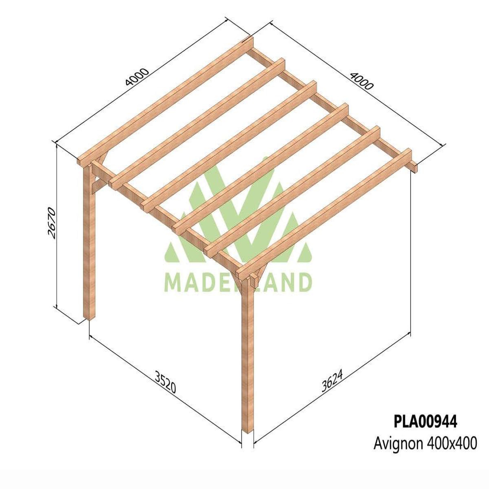 Voir la diapositive 2 : JARDIDECO Pergola adossée en lamellé-collé avignon 400 x 400 cm - maderland