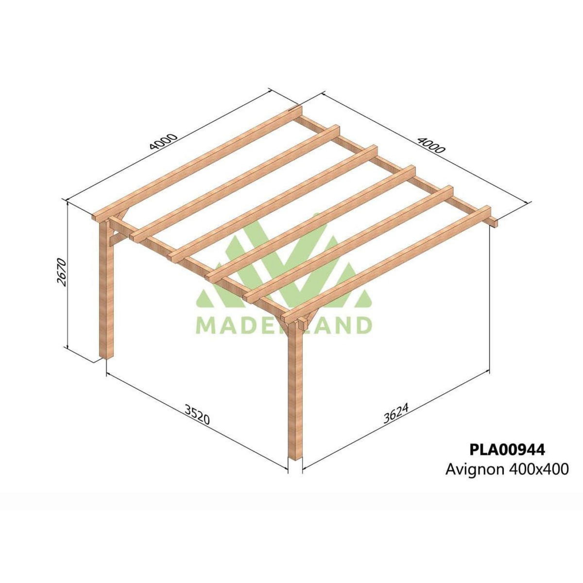 JARDIDECO Pergola adossée en lamellé-collée Avignon 400 x 400 cm - Mardeland