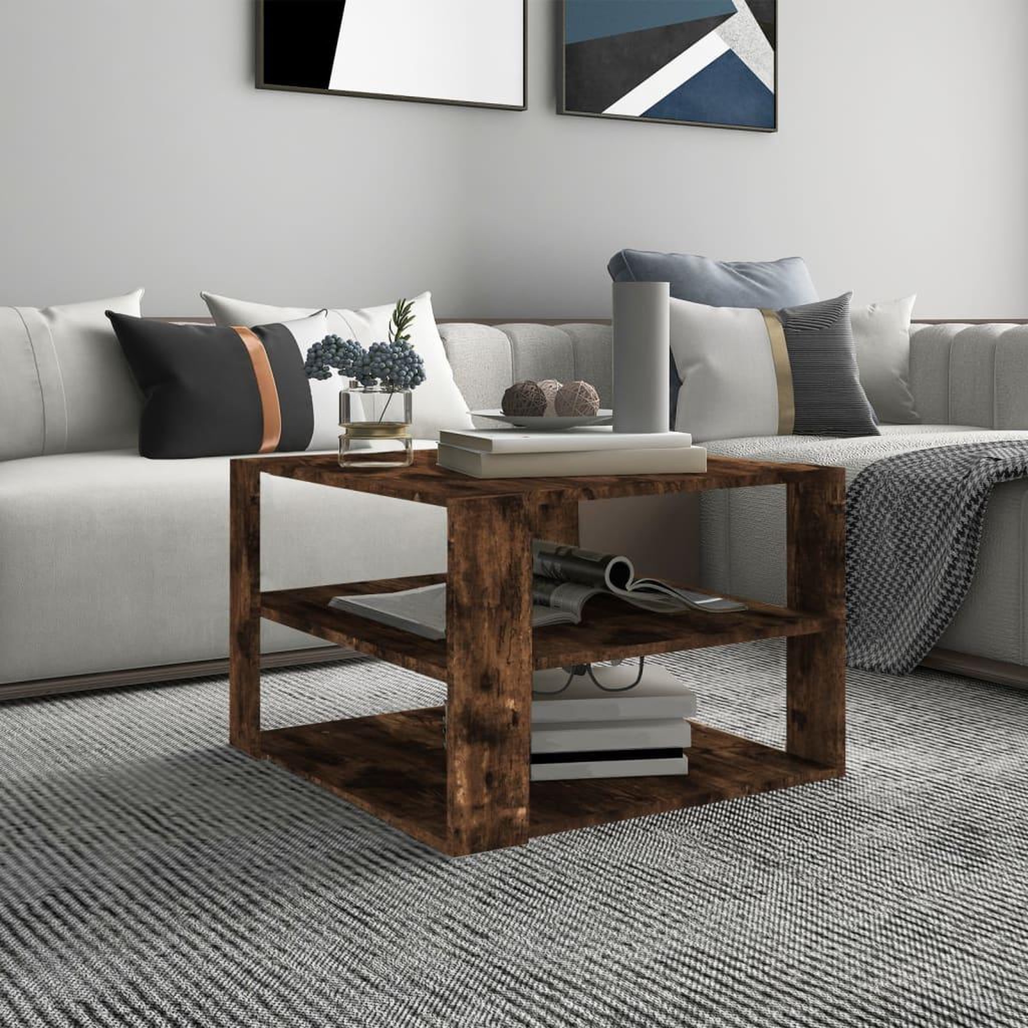 Voir la diapositive 1 : VIDAXL Table basse Chene fume 60x60x40 cm Bois d'ingenierie