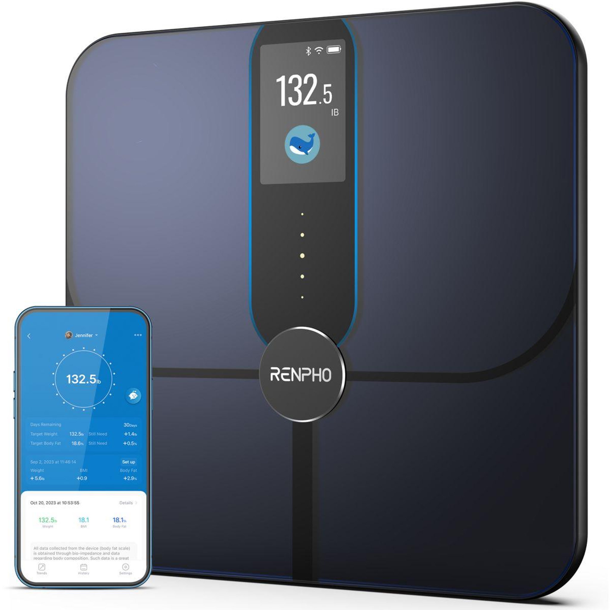 Voir la diapositive 2 : RENPHO Pèse personne connecté elis nova a031- impédancemètre haute précision bluetooth, 13 données corporelles - rechargeable