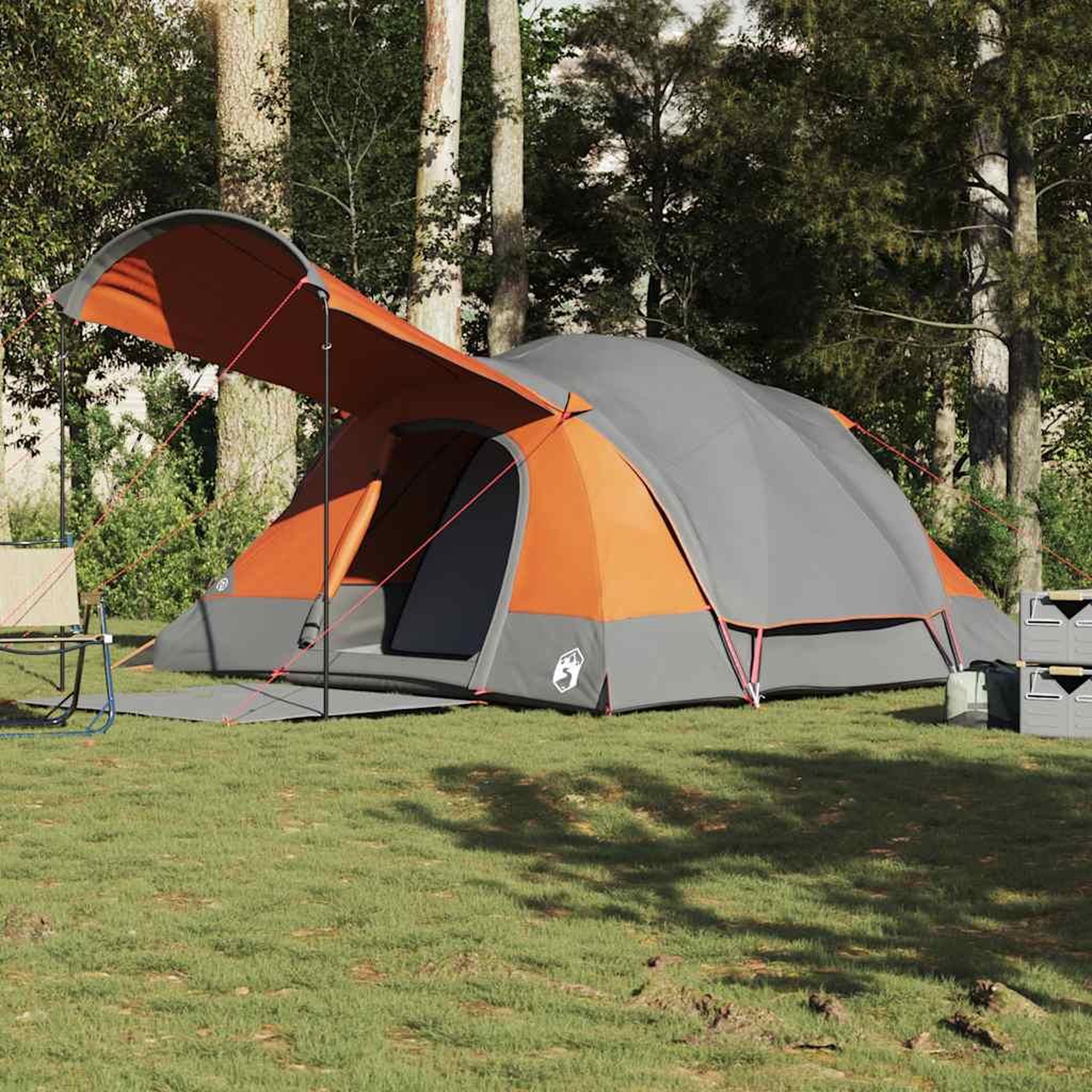 Voir la diapositive 4 : VIDAXL Tente familiale tunnel 8 personnes gris et orange impermeable