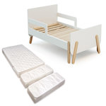 WEBABY Lit enfant extensible en bois 80x140-165-190 PIRATE avec matelas - Blanc