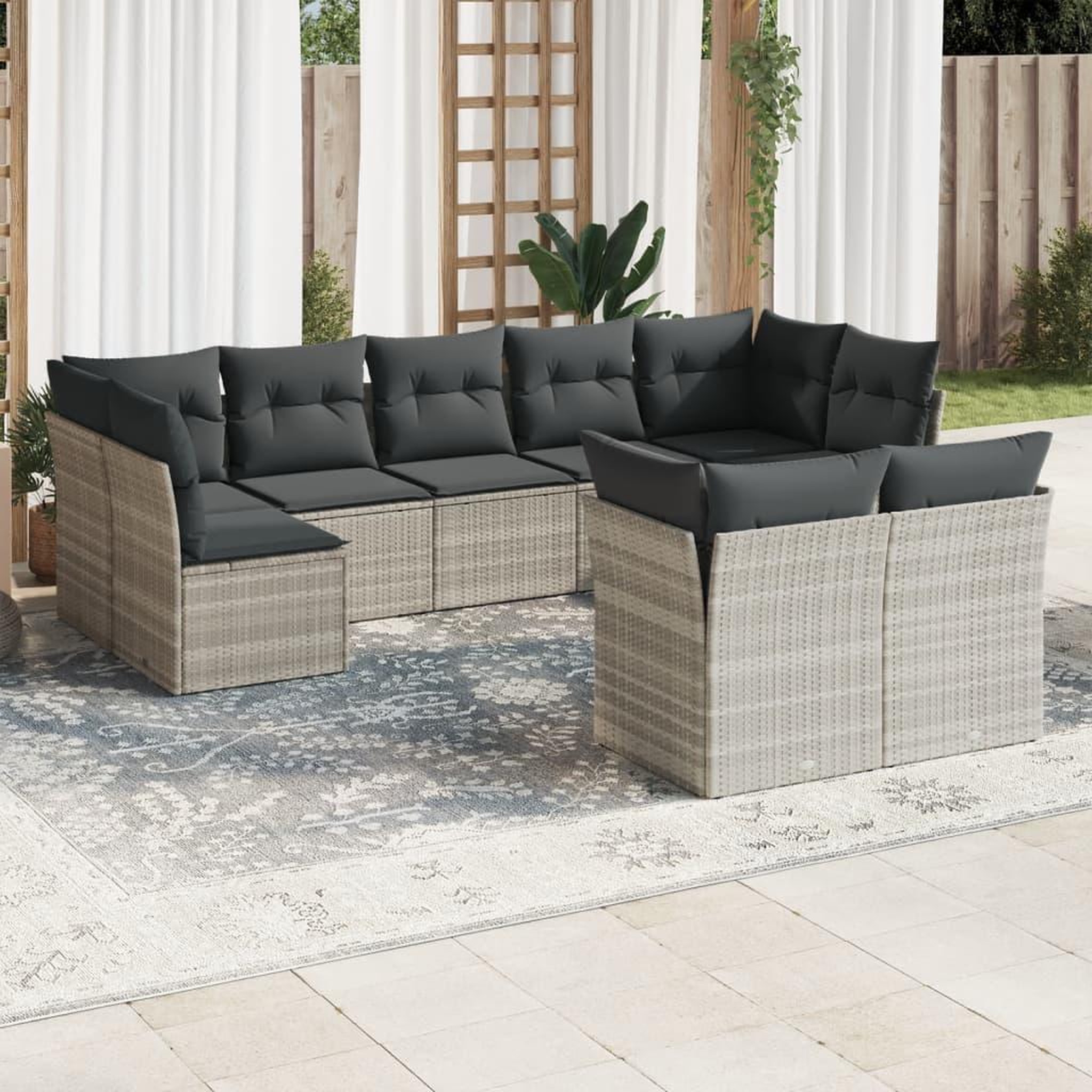 VIDAXL Salon de jardin 9 pcs avec coussins gris clair resine tressee