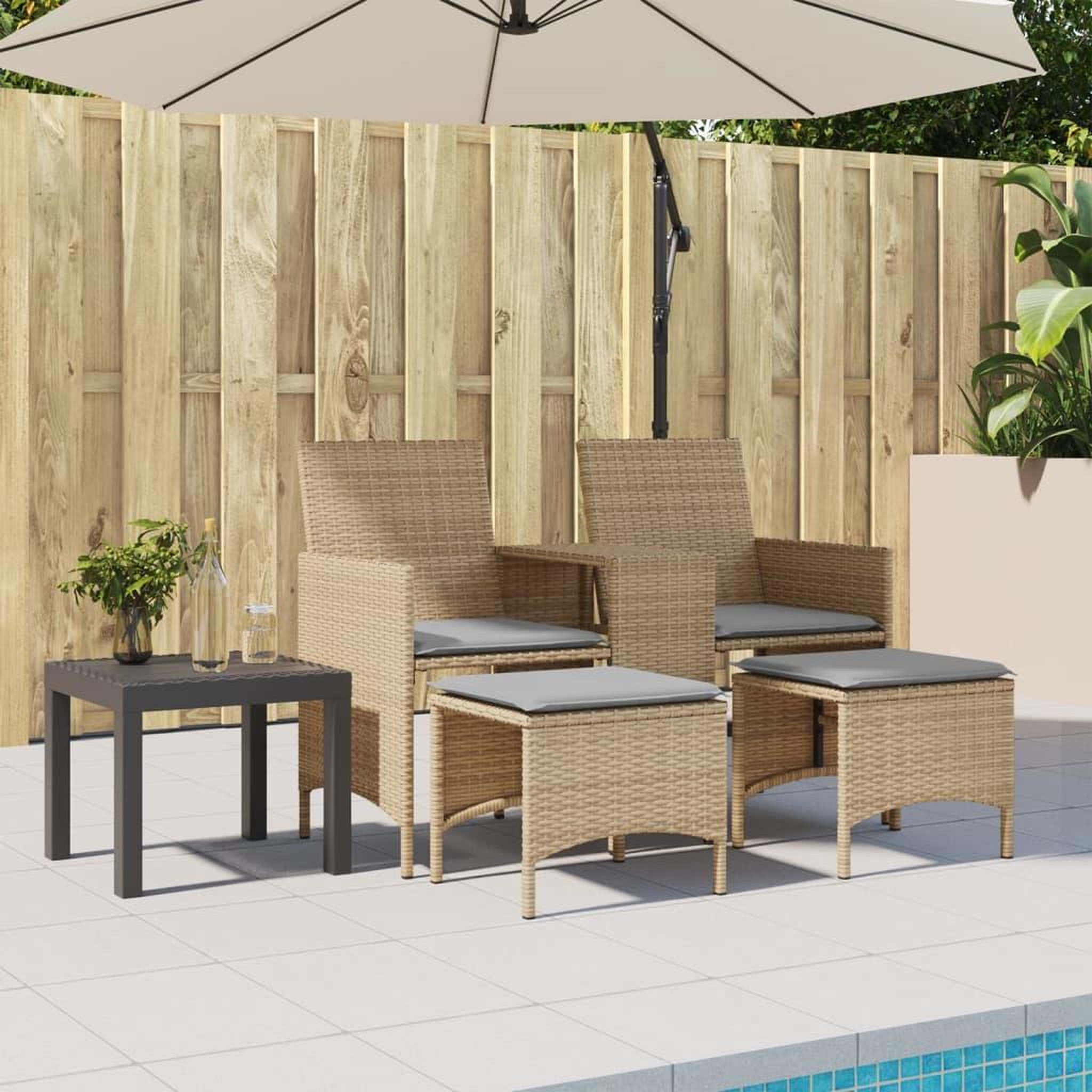 Voir la diapositive 3 : VIDAXL Canape de jardin 2 places avec table et tabourets beige rotin