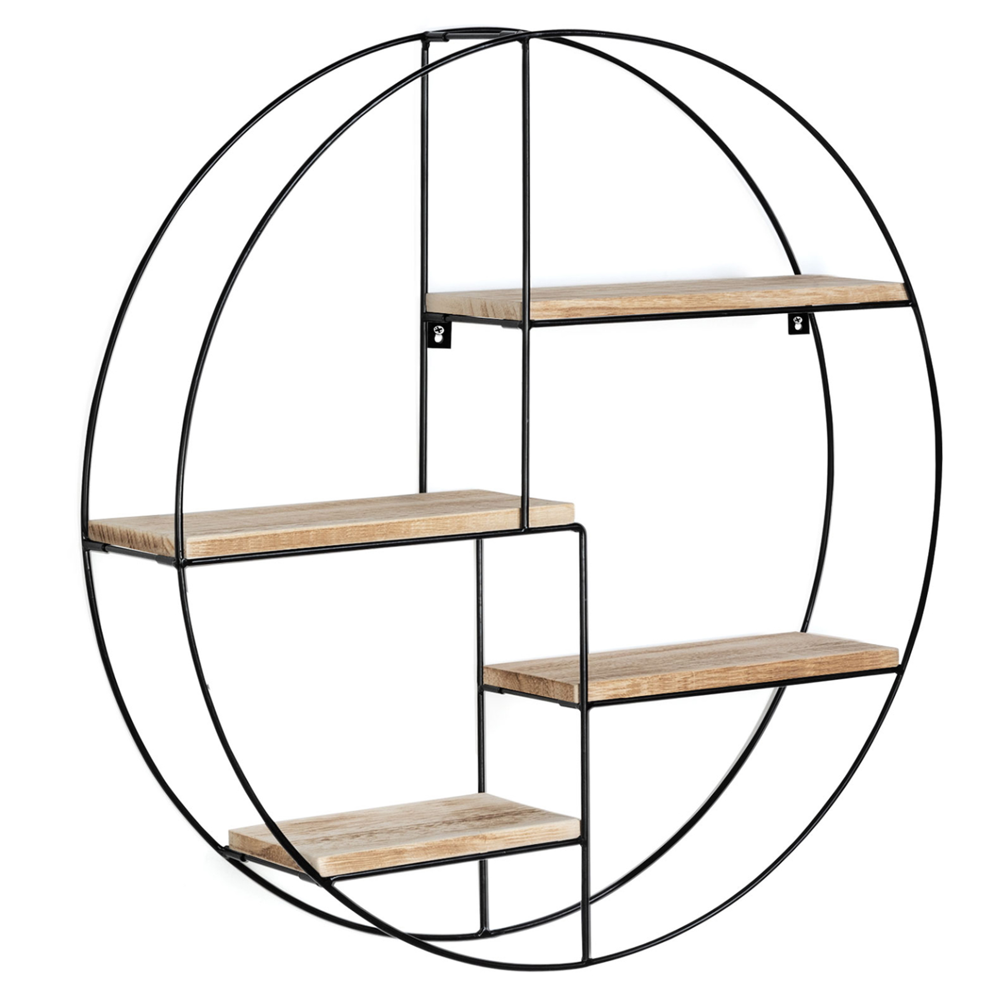 ID MARKET Etagère murale ronde LILY 4 niveaux bois et métal design industriel