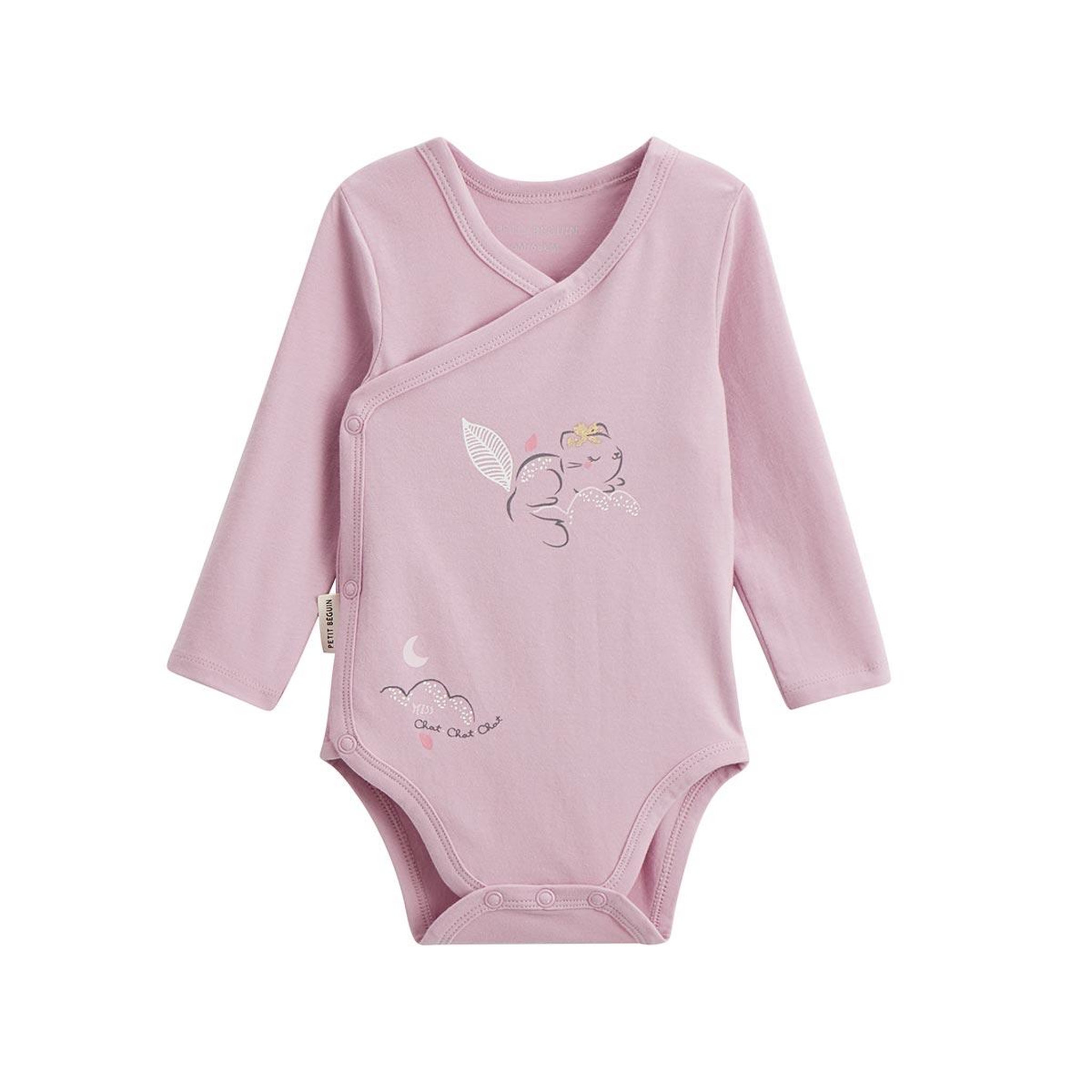Voir la diapositive 5 : Petit Béguin Lot de 2 bodies bébé manches longues ouverture croisée Miss Chatchatchat