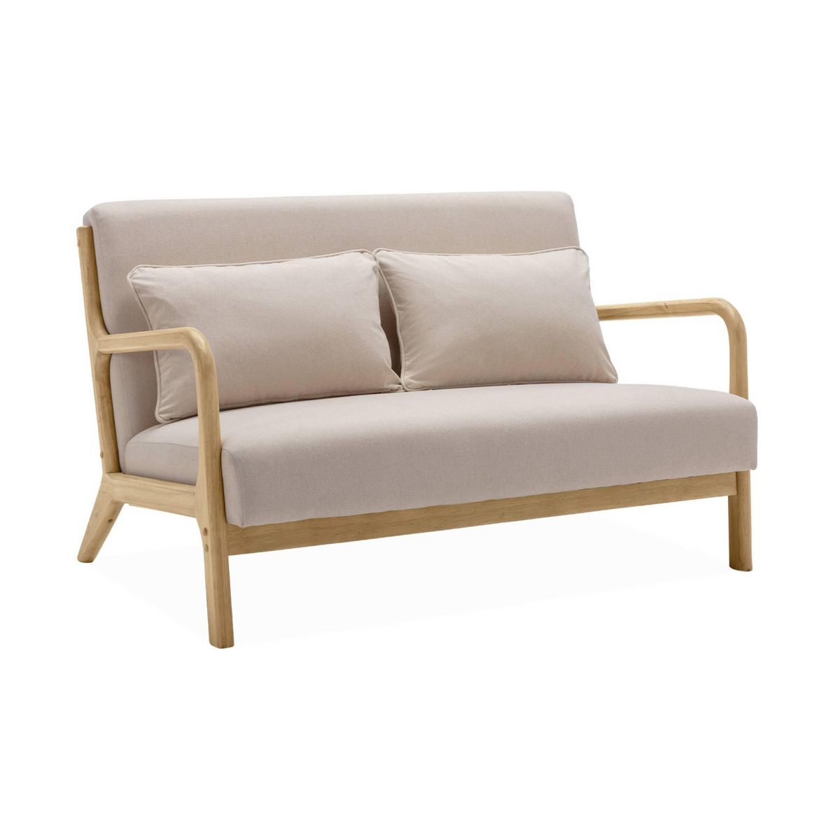 SWEEEK Banquette 2 places + Fauteuil en bois et tissu beige