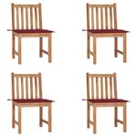 VIDAXL Chaises de jardin lot de 4 avec coussins Bois de teck massif