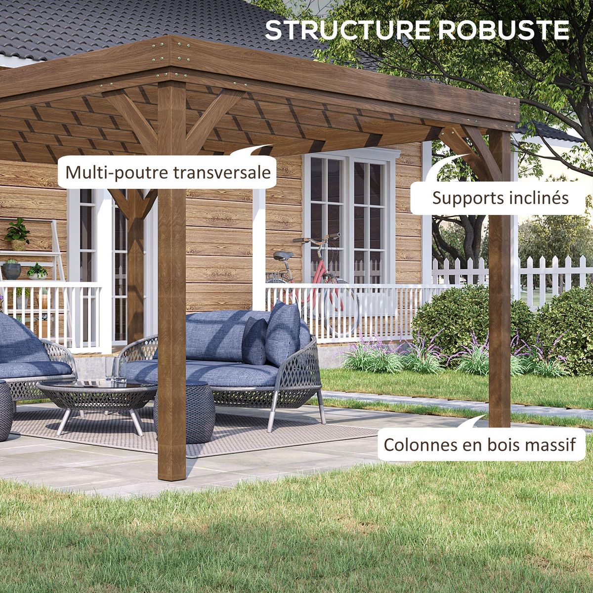 OUTSUNNY Pergola autoportante style rustique chic - Toit terrasse à décorer - dim. 3,65L x 3l x 2,15H m - bois sapin pré-huilé