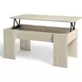 HOMIFAB Table basse élevable blanche et effet bois 100 cm - Arizona