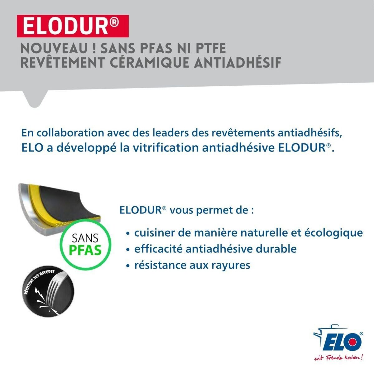 ELO Poêle céramique sans PFAS 32 cm Profi Therm Platinum Elo