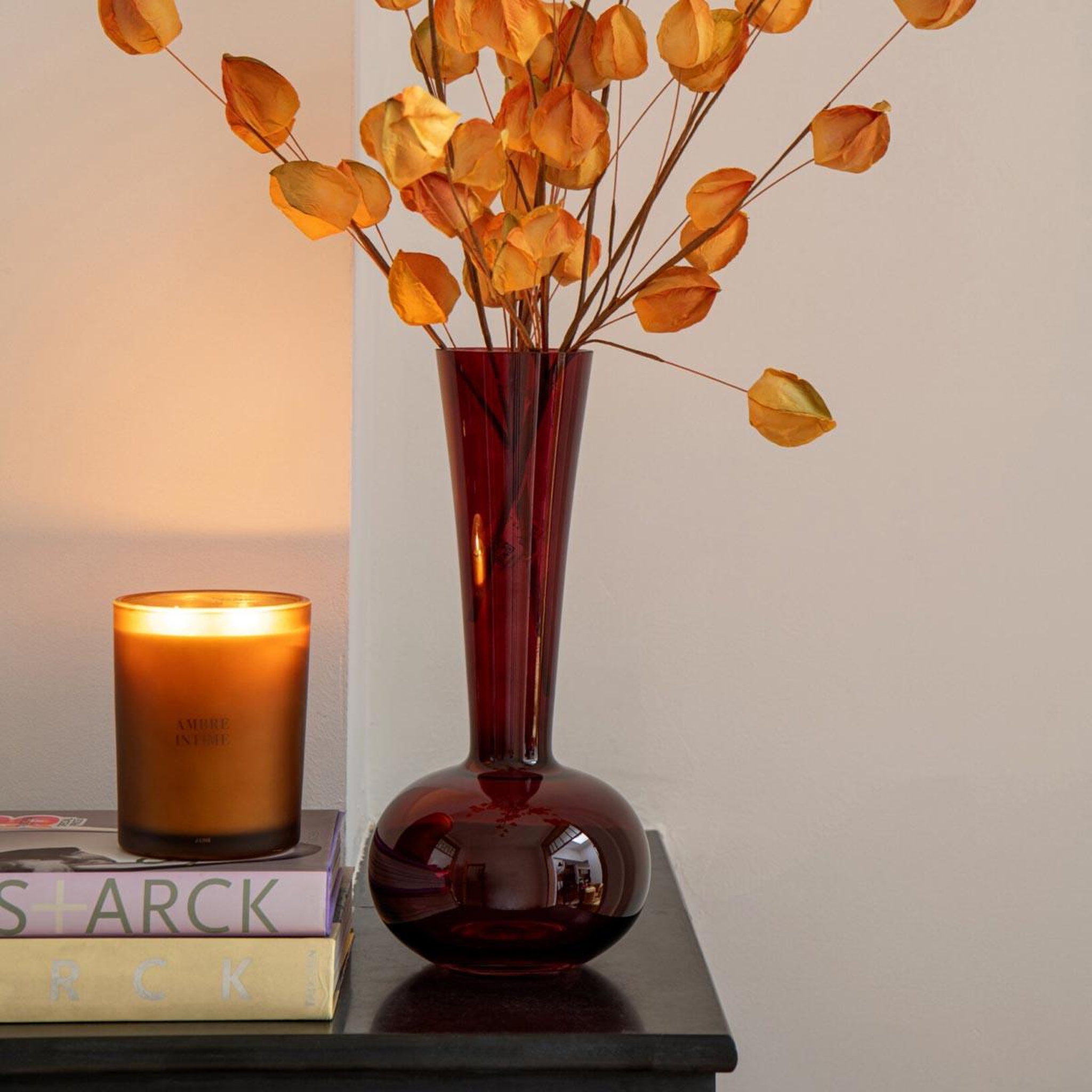 Voir la diapositive 2 : J-LINE Vase design en verre  iris  32cm bordeaux