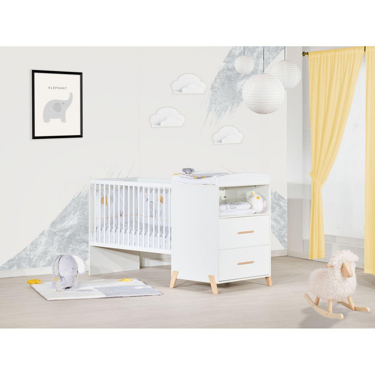 BABY PRICE  Lit bébé combiné 120x60 évolutif en 90x190cm JOY coloris naturel  