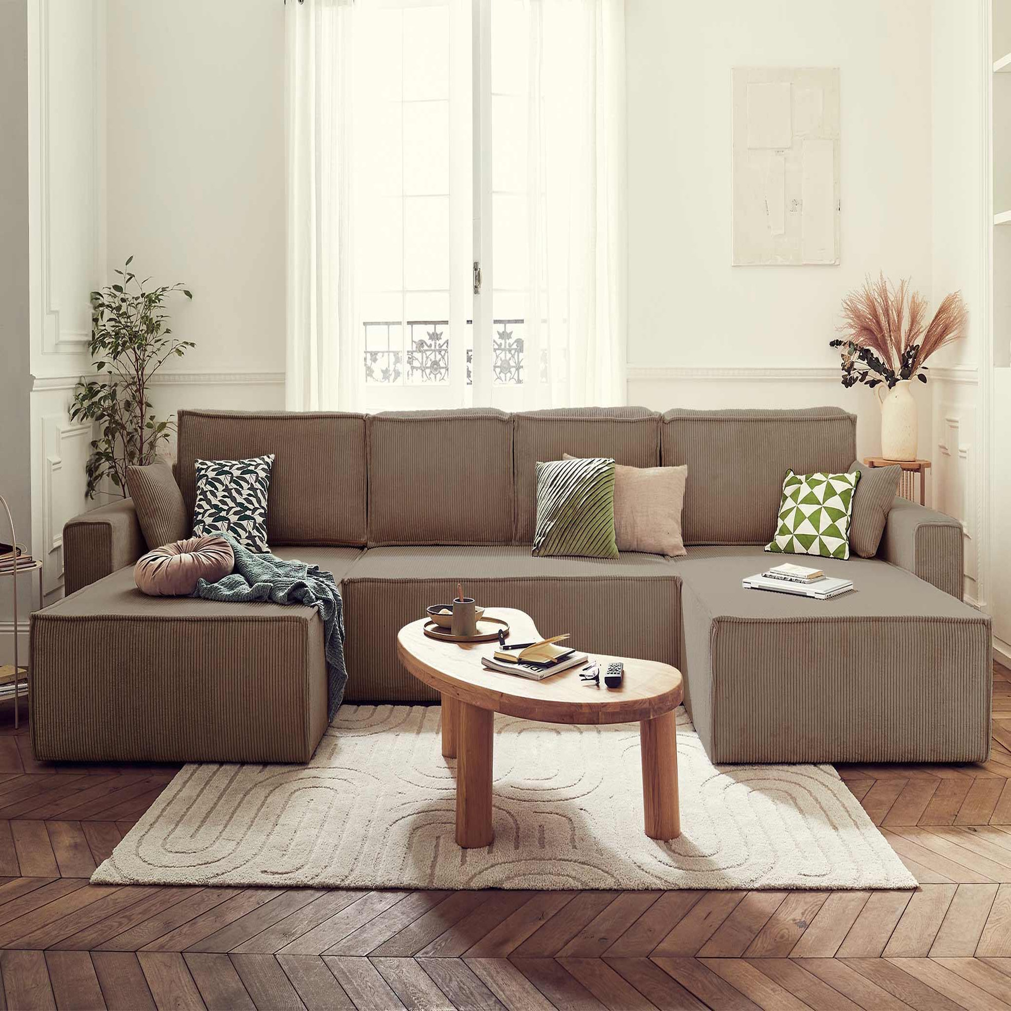 Voir la diapositive 4 : BEST MOBILIER Dellia - canapé panoramique en u - 7 places - convertible - avec coffre - en velours côtelé