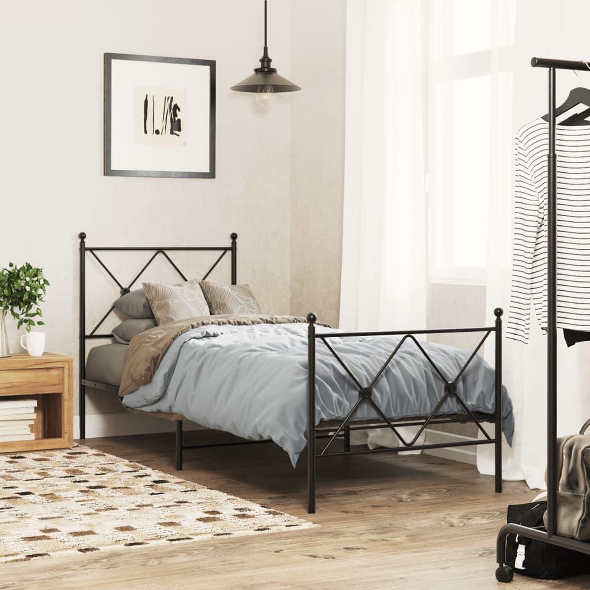 VIDAXL Cadre de lit metal sans matelas avec pied de lit noir 75x190 cm