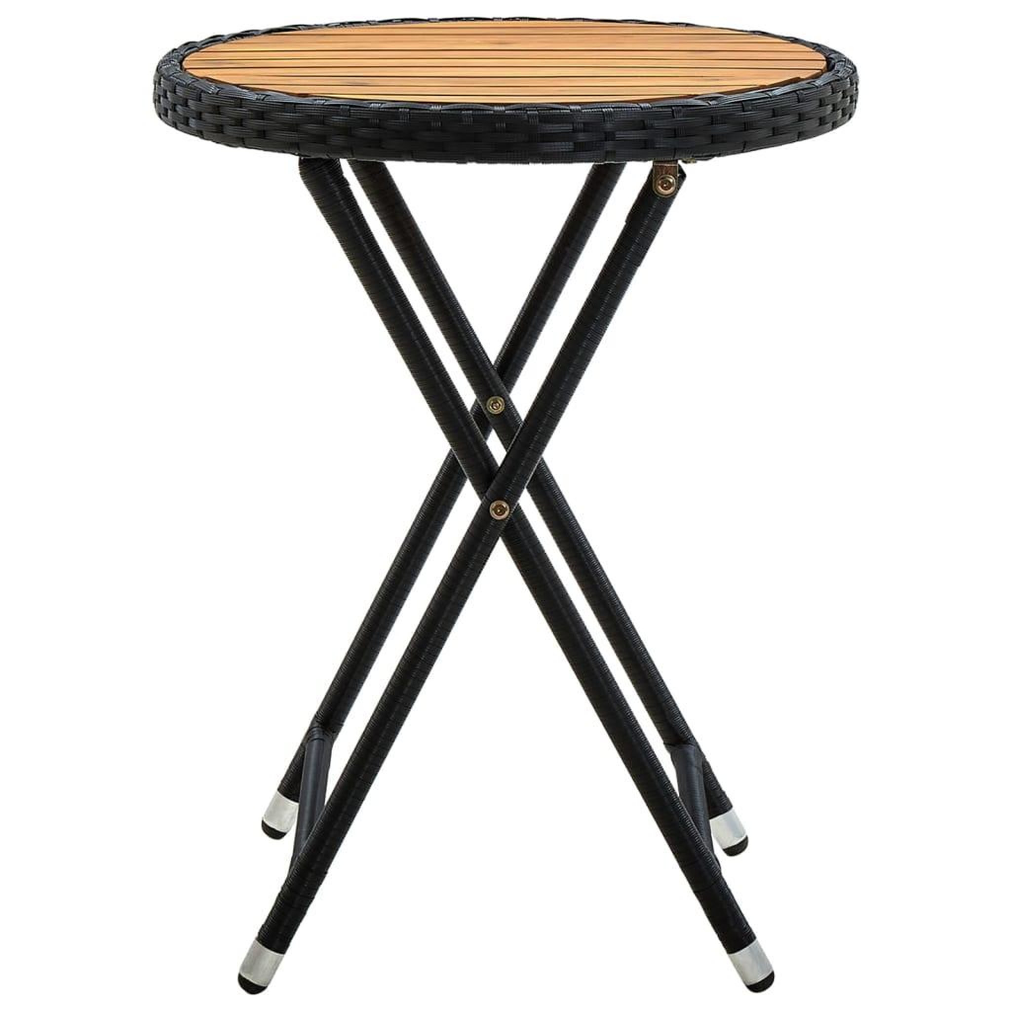 Voir la diapositive 2 : VIDAXL Table a the Noir 60 cm Resine tressee et bois d'acacia solide