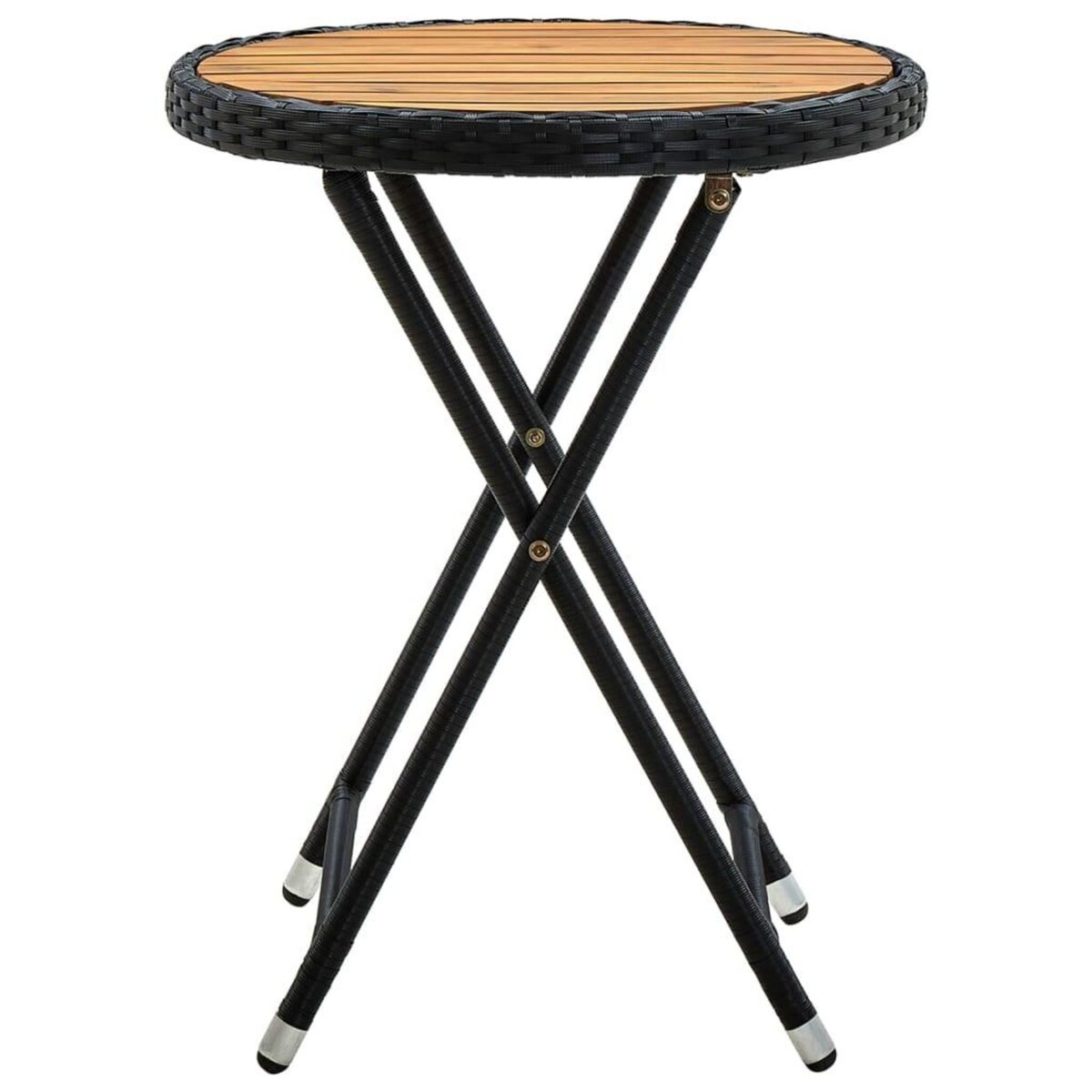 VIDAXL Table a the Noir 60 cm Resine tressee et bois d'acacia solide