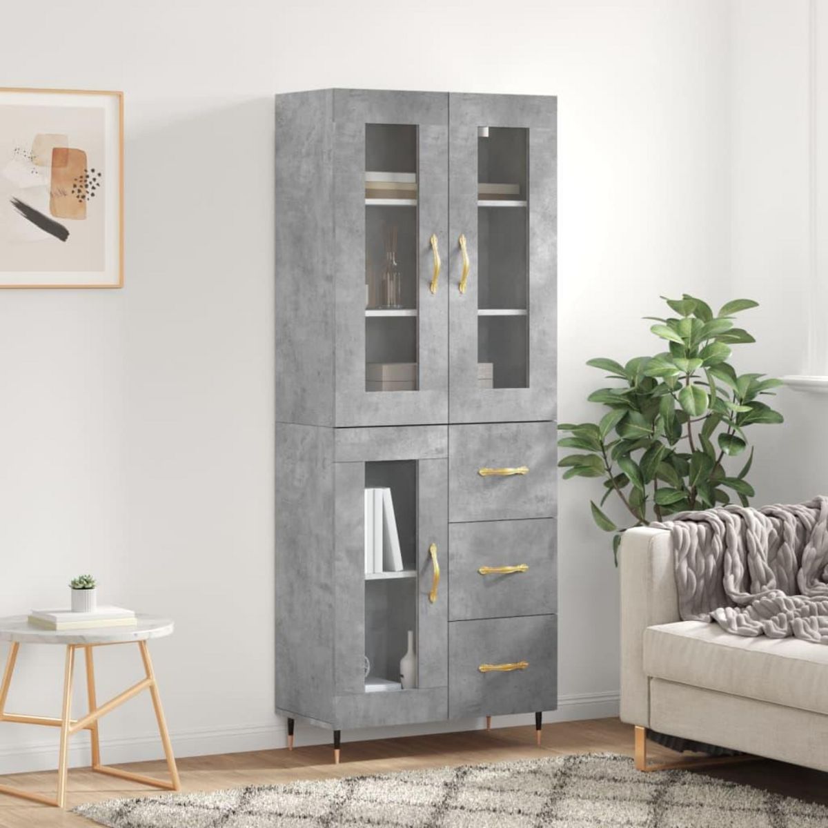 VIDAXL Buffet haut Gris beton 69,5x34x180 cm Bois d'ingenierie