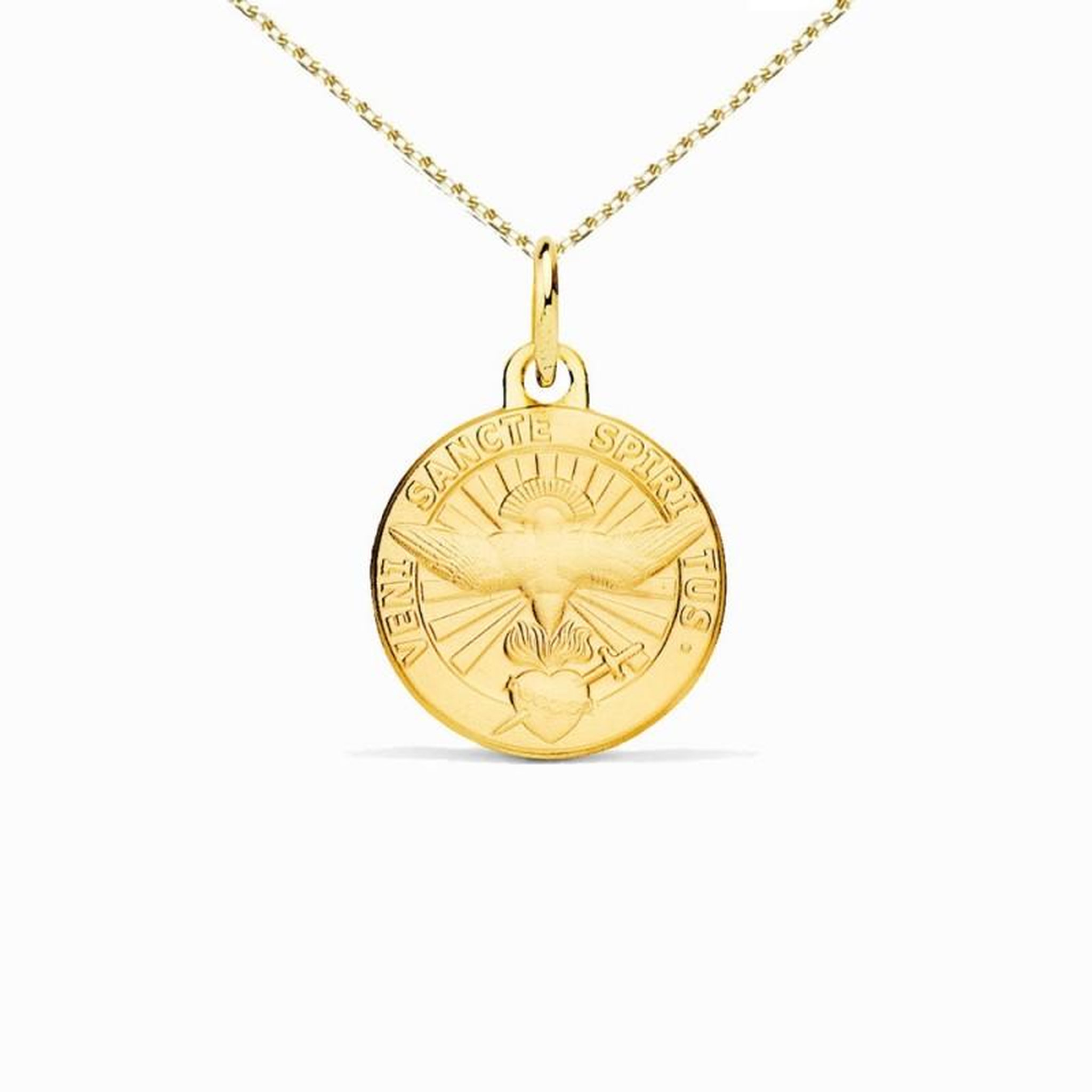L'ATELIER D'AZUR Collier - Médaille Saint Esprit Or Jaune - Chaîne Dorée - Gravure Offerte