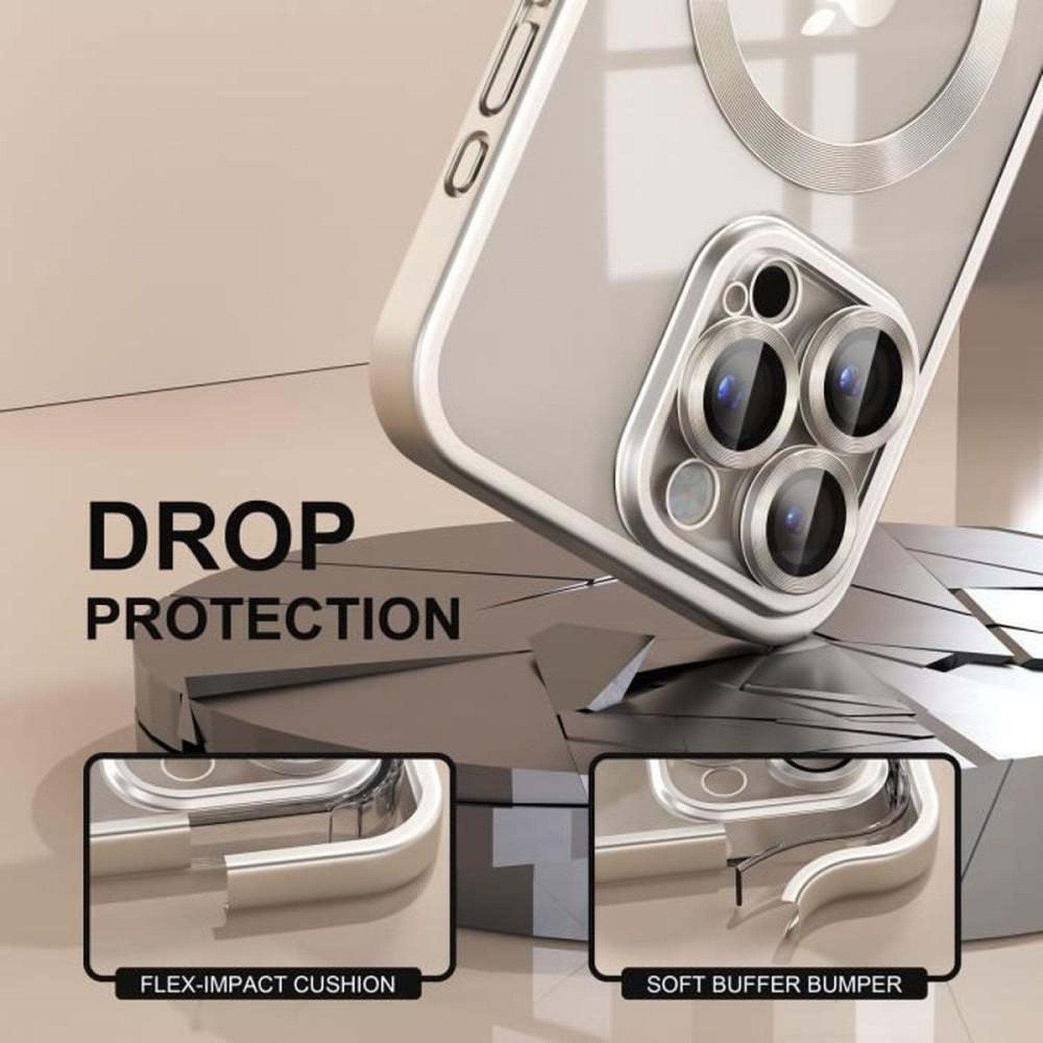 Voir la diapositive 4 : Etui magnétique TPU transparent gris avec protection intégrale des objectifs photo pour iPhone 15 Pro Max