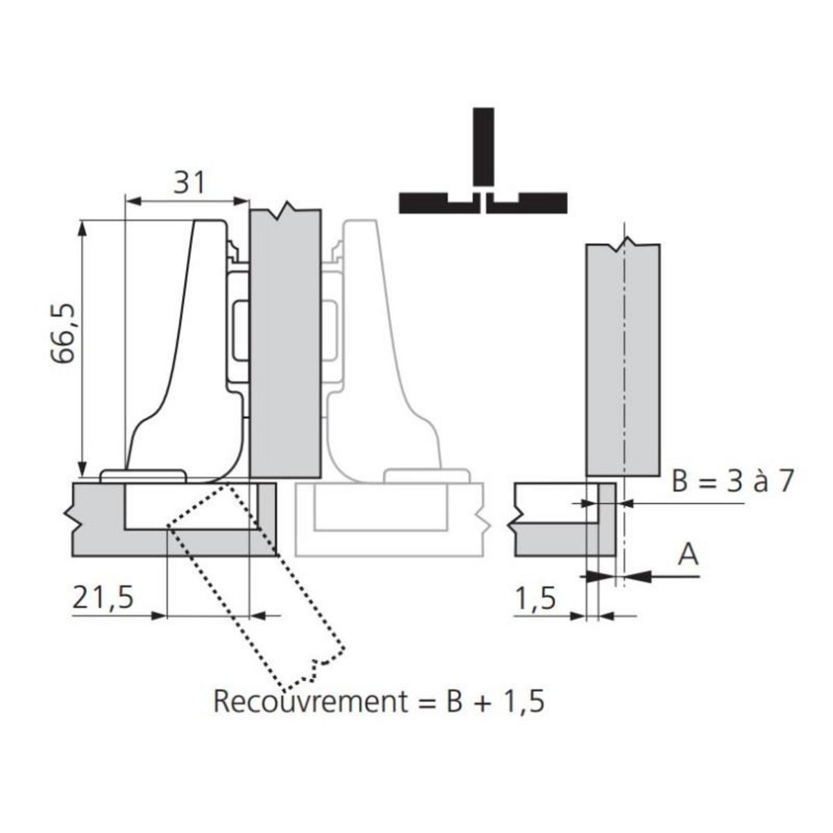 BLUM Charnière Clip Top 110° demi coudé sans ressort à visser BLUM CHA70T365