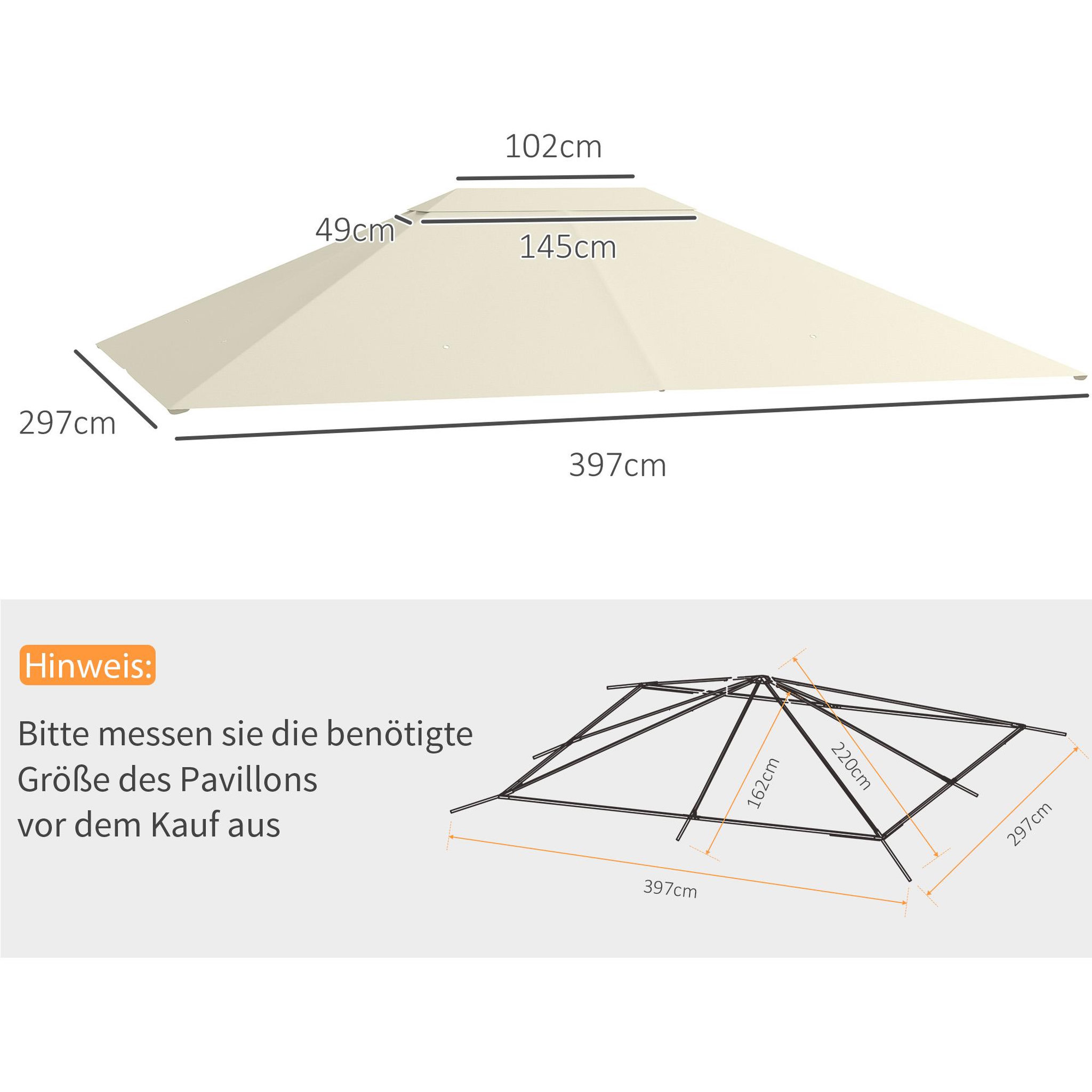 Voir la diapositive 3 : OUTSUNNY Toile de remplacement tonnelle 3 x 4 m tissu haute densité beige clair