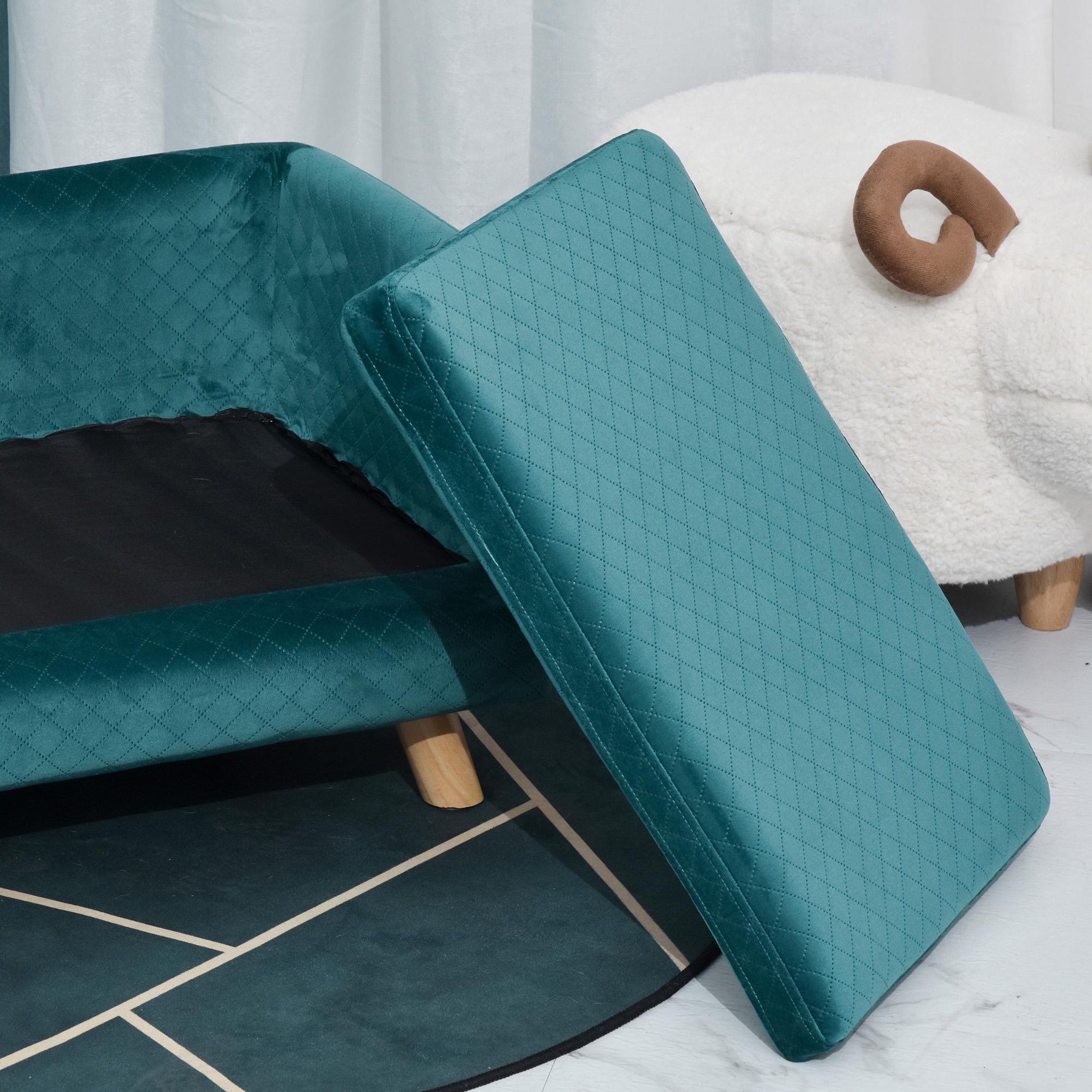Voir la diapositive 4 : PAWHUT Canapé chien lit pour chien design scandinave coussin moelleux pieds bois massif dim. 64 x 45 x 36 cm velours bleu canard