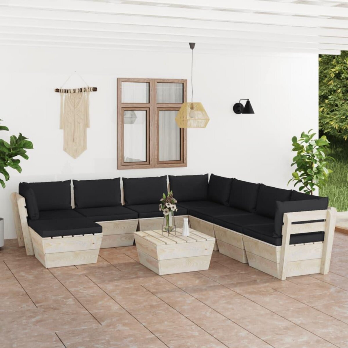 VIDAXL Salon de jardin palette 9 pcs avec coussins Epicea impregne