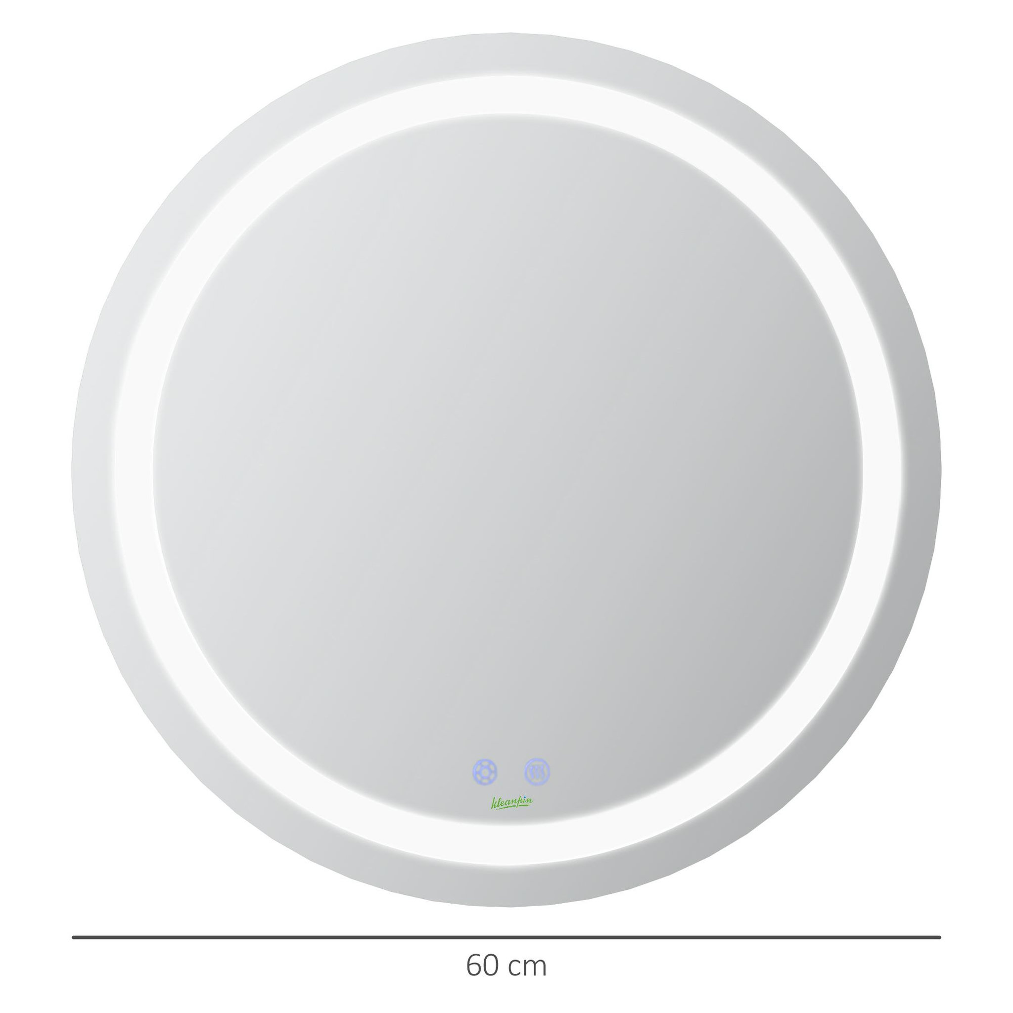 Voir la diapositive 3 : KLEANKIN Miroir salle de bain lumineux LED 35 W - dim. Ø 60 x 4H cm - fonction anti-buée, interrupteur tactile, luminosité réglable - alu. verre