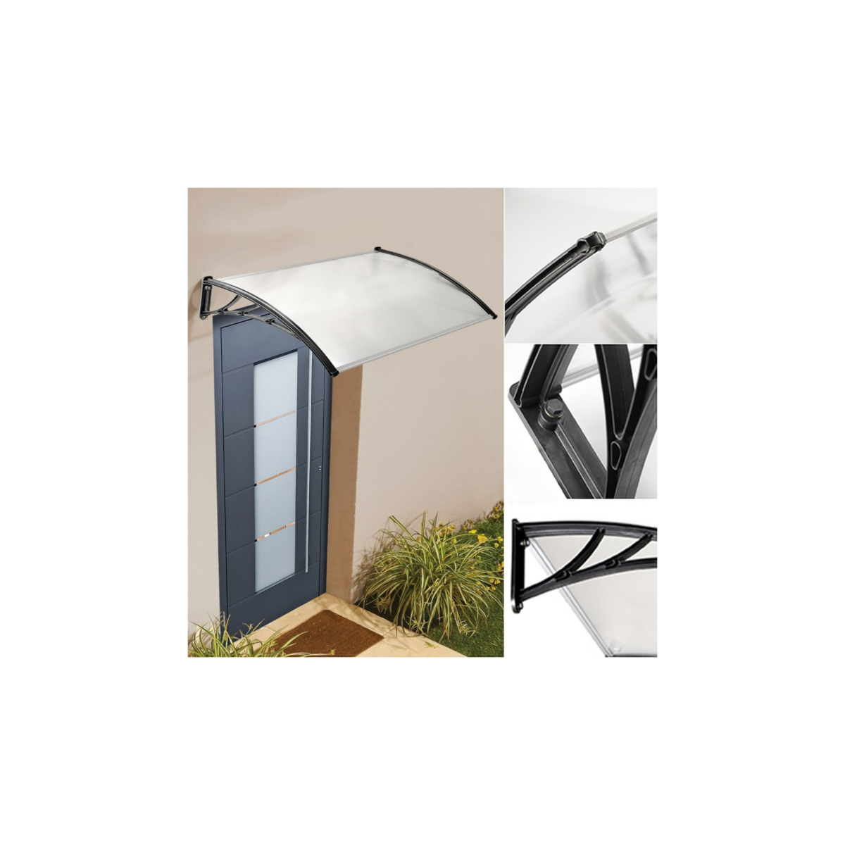 ID MARKET Auvent de porte marquise d'accueil 80 x 120 CM polycarbonate