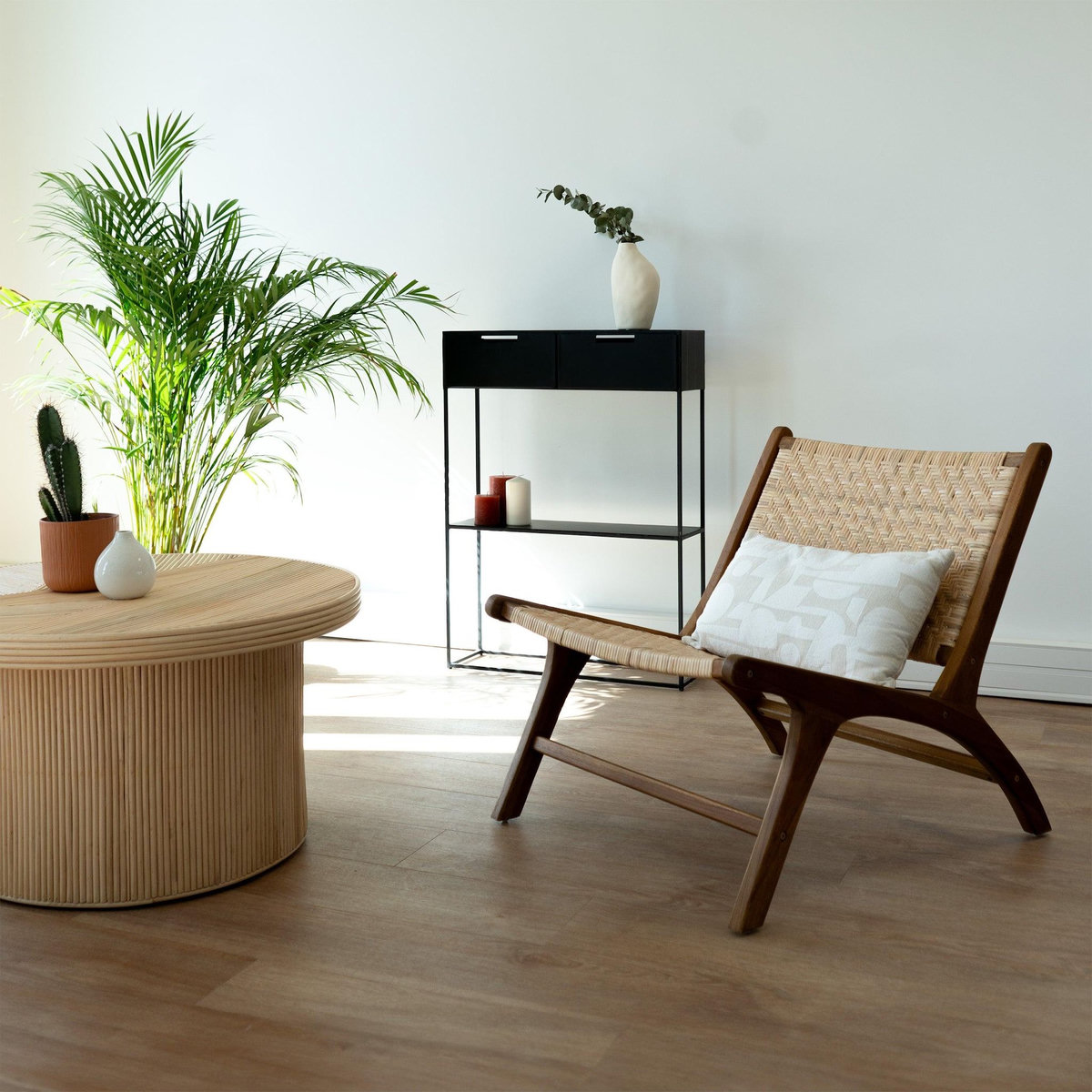 Rendez vous déco Fauteuil en bois de teck et tressage chevron en rotin-Kilka