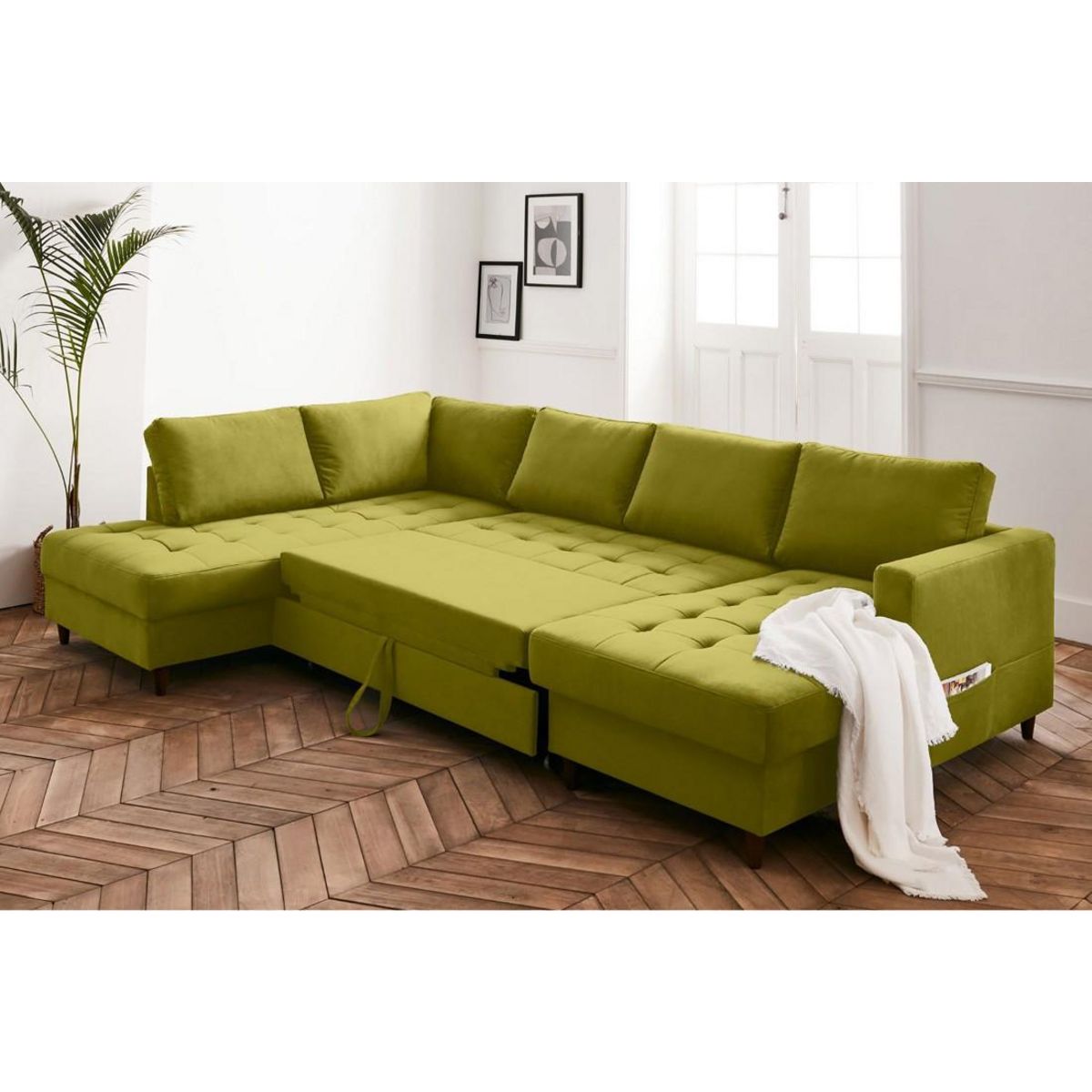 LISA DESIGN Anna - canapé panoramique d'angle gauche - 7 places - convertible avec coffre - en velours