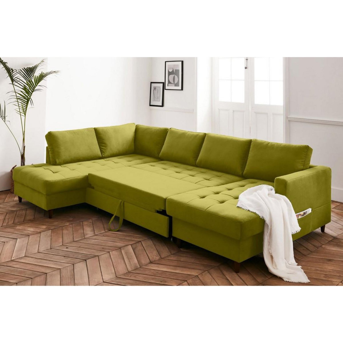 LISA DESIGN Anna - canapé panoramique d'angle gauche - 7 places - convertible avec coffre - en velours