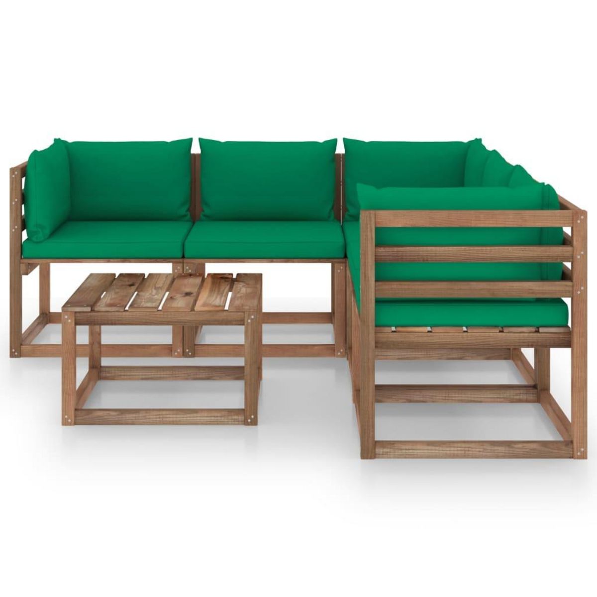 VIDAXL Salon de jardin 6 pcs avec coussins vert Bois de pin impregne