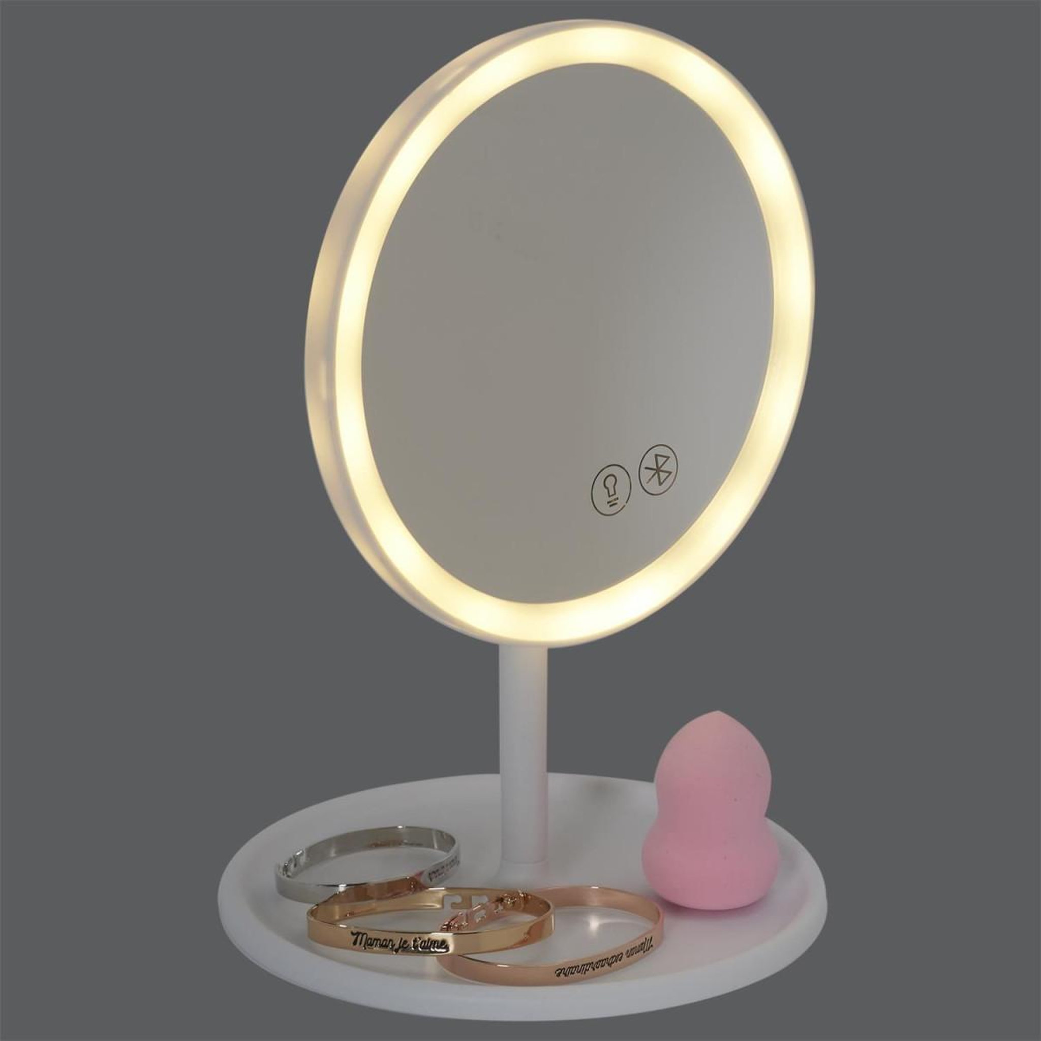 Voir la diapositive 4 : Cosmetic Club Miroir lumineux led sans fil  enceinte  26cm blanc