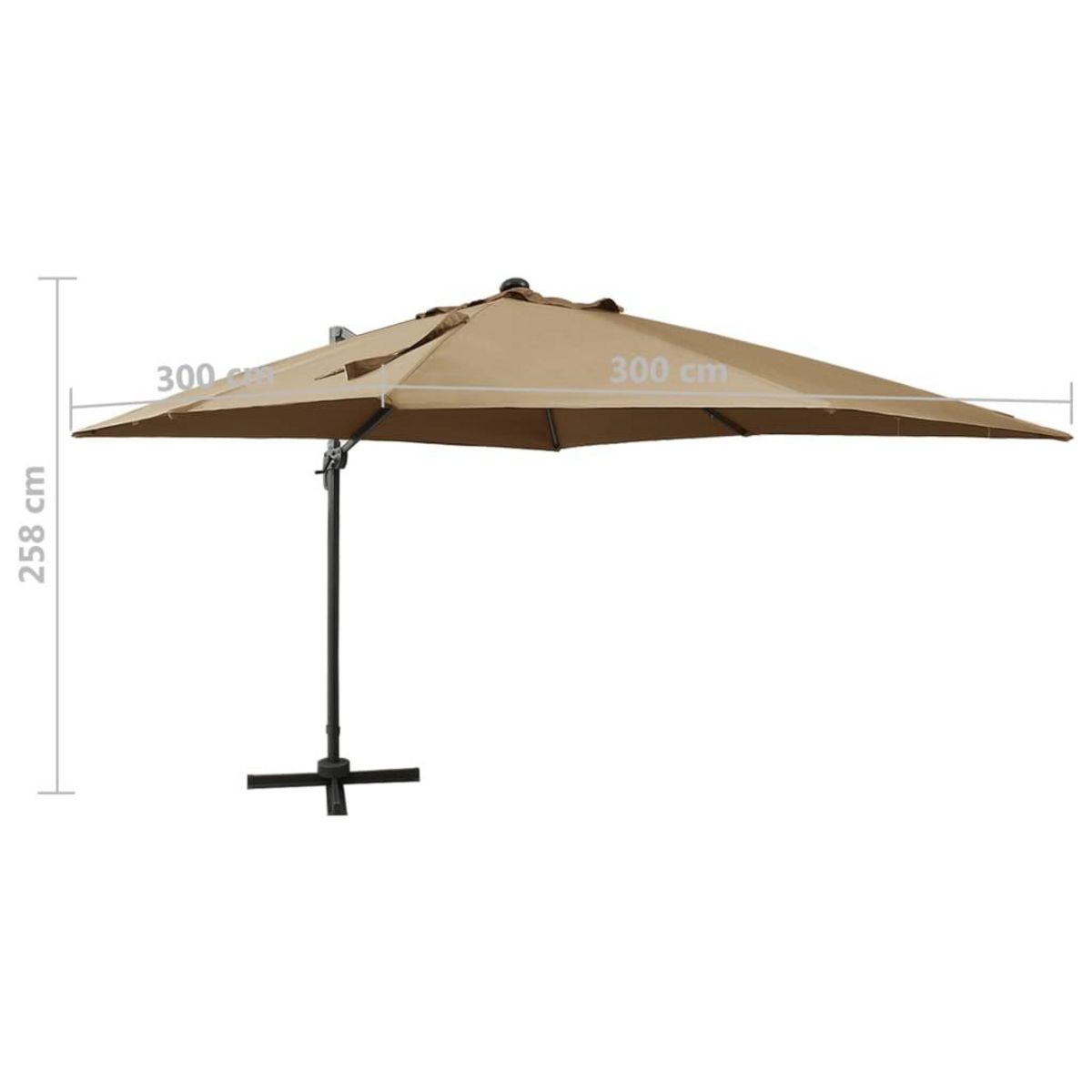 VIDAXL Parasol de jardin en porte-a-faux et mat et lumieres LED taupe