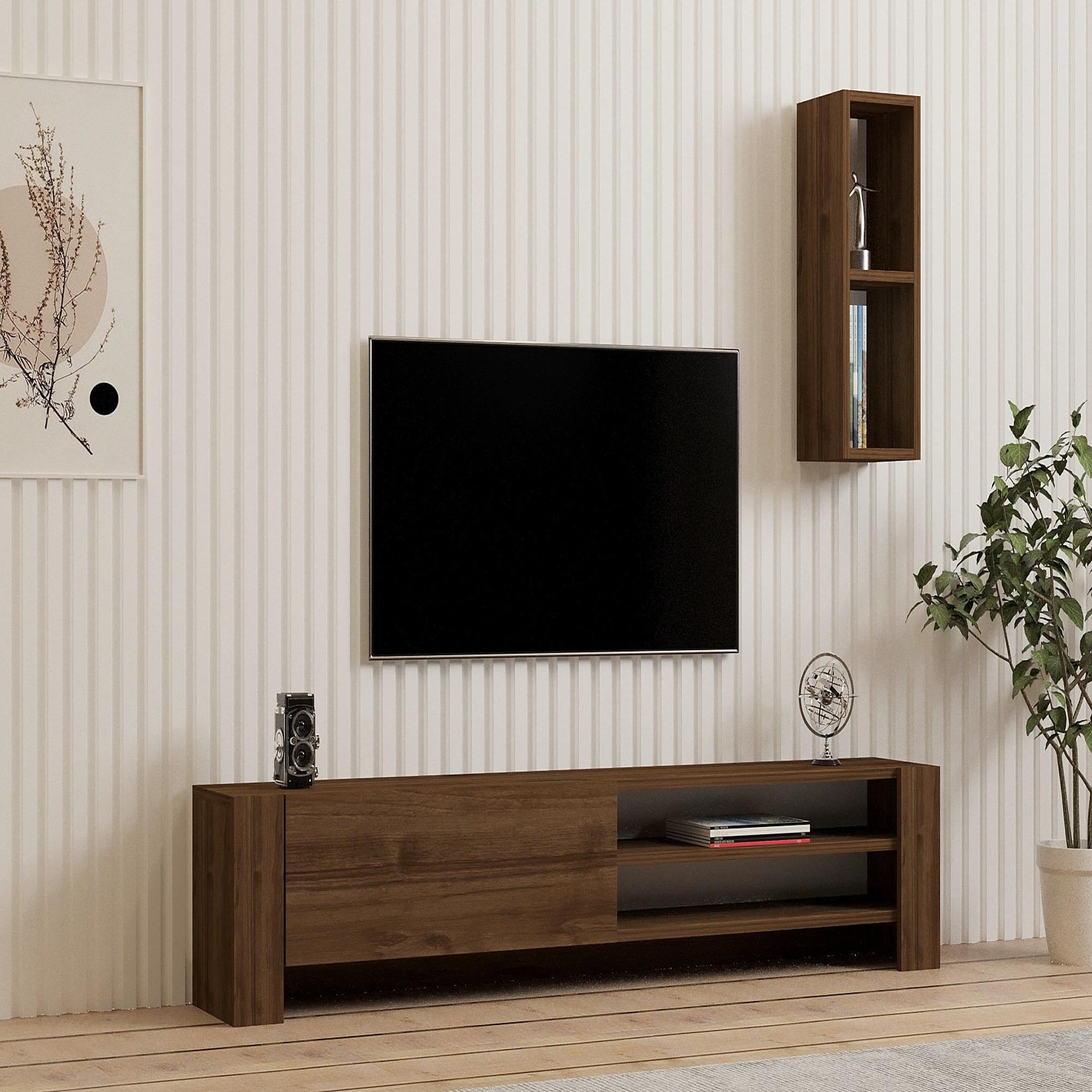 Voir la diapositive 2 : Habitat et Jardin Meuble tv avec étagère murale en bois  naz  - 160 x 26 x 33 cm - marron