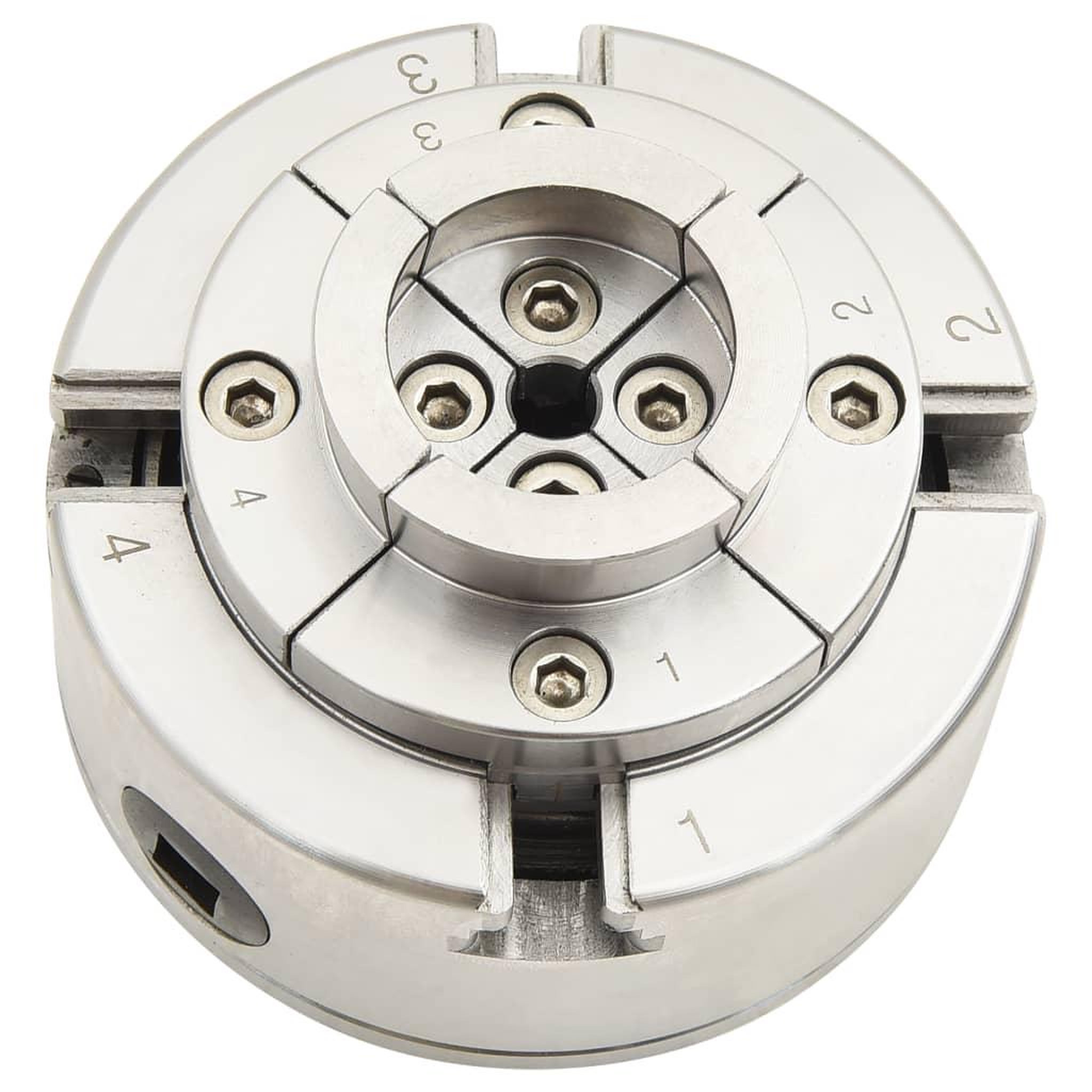 Voir la diapositive 4 : VIDAXL Mandrin a bois a 4 machoires connexion M33 argente 96 mm