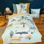 COTE DECO Housse de couette 140x200 réversible + 1 taie JUNGLE MANIA