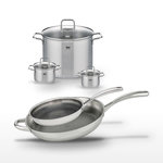 ELO Lot Poêles 28cm & 32cm en inox Elo Relief Evolution avec 3 Faitouts Elo