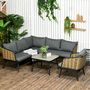 Voir la diapositive 2 : OUTSUNNY Ensemble salon de jardin d'angle style colonial 6 places 5 pièces coussins gris alu. noir résine tressée aspect rotin